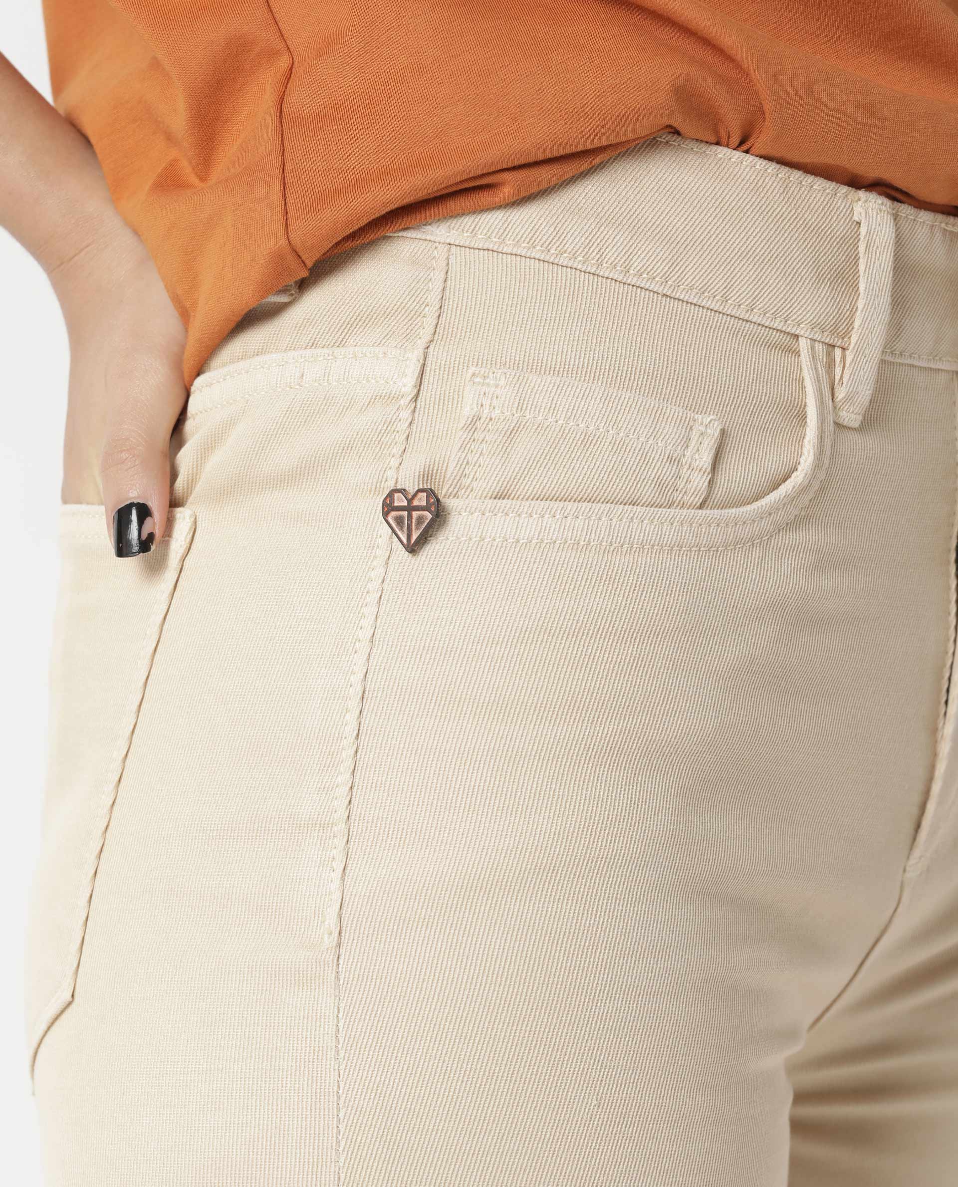 Rareism Womens Ginno Beige Trouser Cotton Fabric Wide leg Button Closure High Rise Waist Rise Ankle Length - Image 2