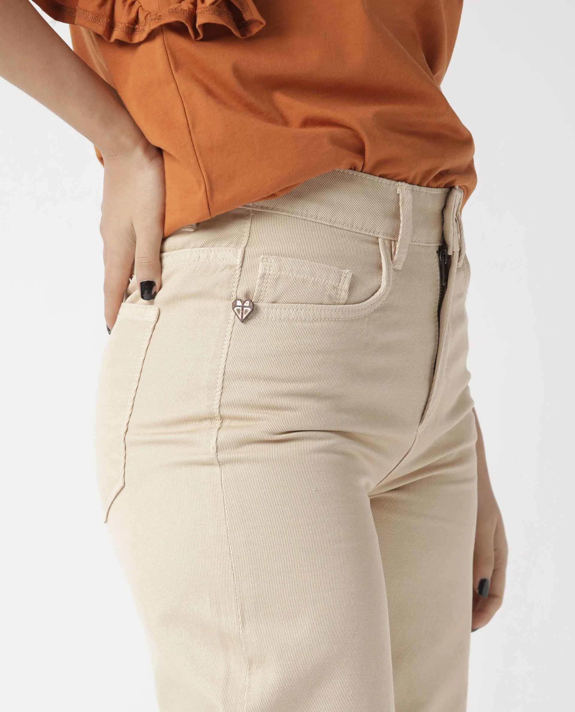 Rareism Womens Ginno Beige Trouser Cotton Fabric Wide leg Button Closure High Rise Waist Rise Ankle Length - Image 5