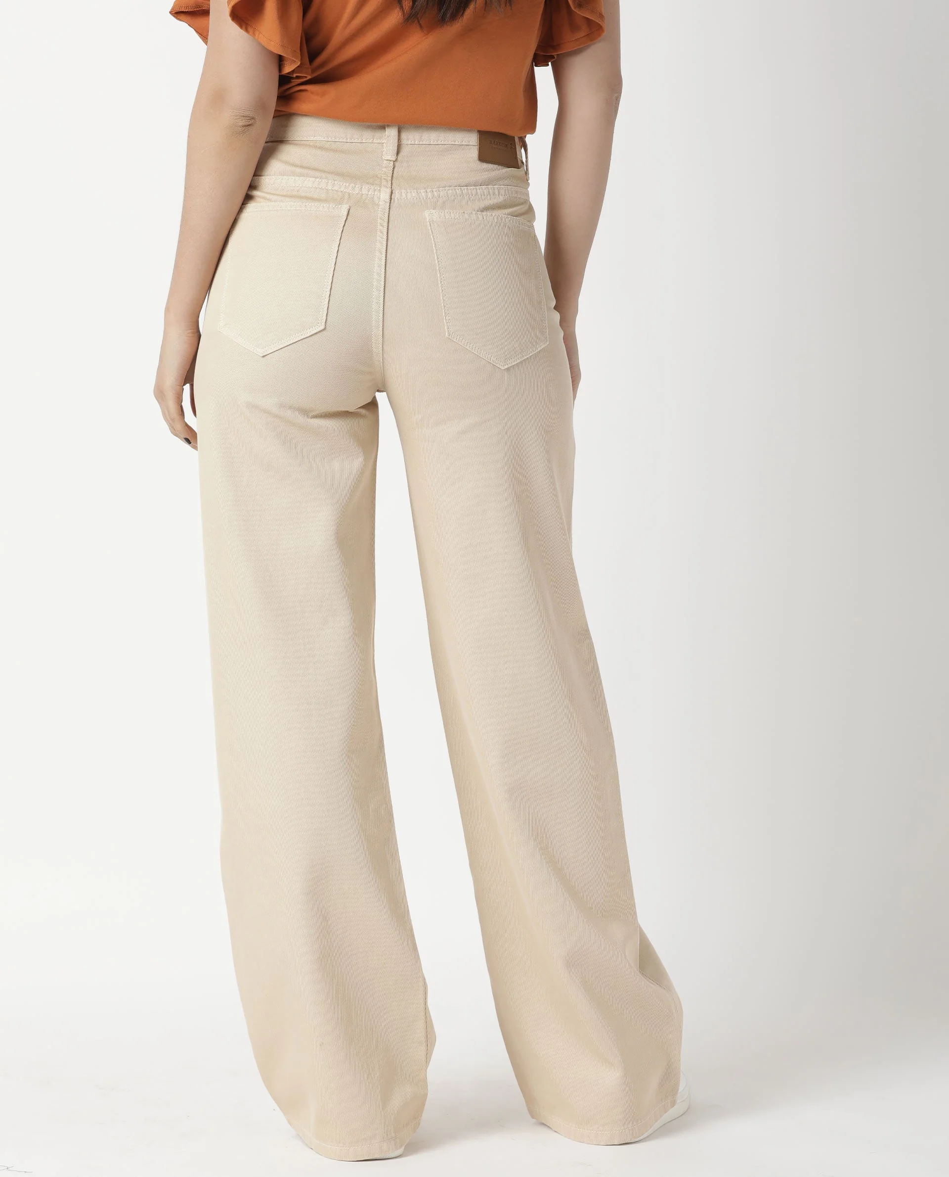 Rareism Womens Ginno Beige Trouser Cotton Fabric Wide leg Button Closure High Rise Waist Rise Ankle Length - Image 6
