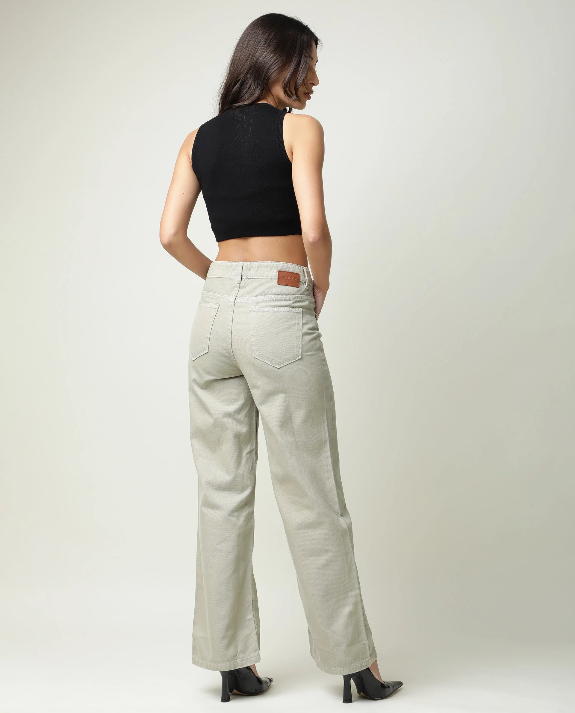 Rareism Womens Ginno Green Trouser Cotton Fabric Regular Fit Button Closure High Rise Waist Rise Ankle Length - Image 11