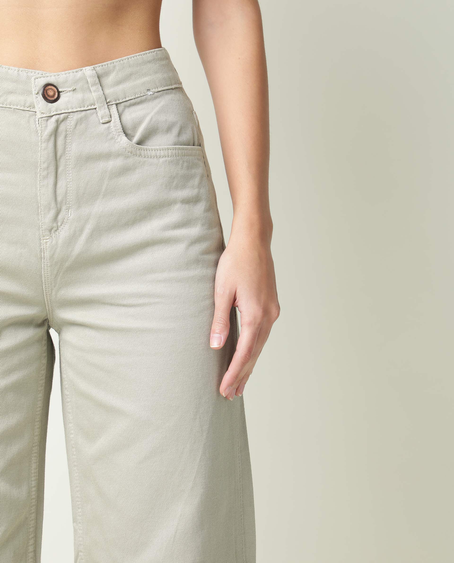 Rareism Womens Ginno Green Trouser Cotton Fabric Regular Fit Button Closure High Rise Waist Rise Ankle Length - Image 12