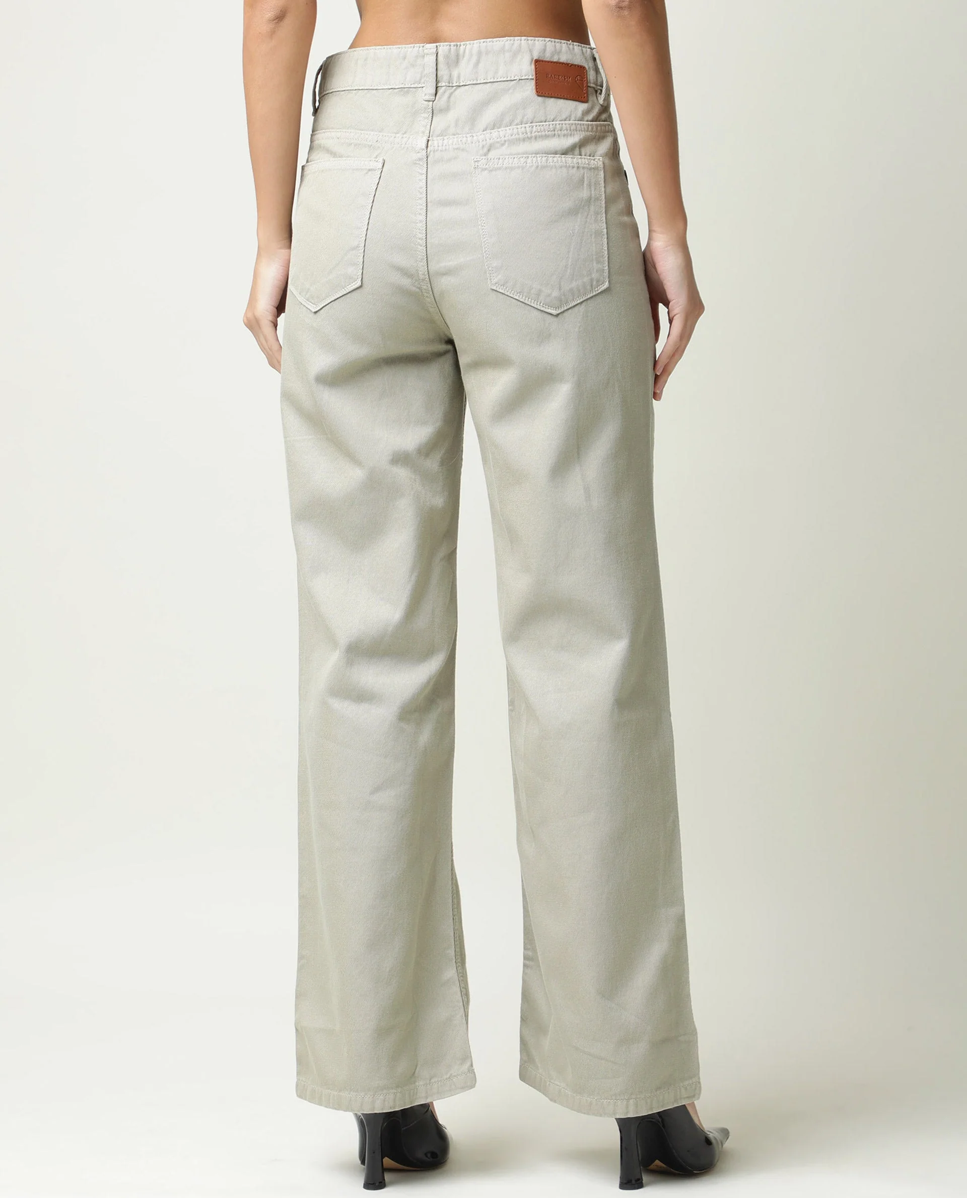 Rareism Womens Ginno Green Trouser Cotton Fabric Regular Fit Button Closure High Rise Waist Rise Ankle Length - Image 13