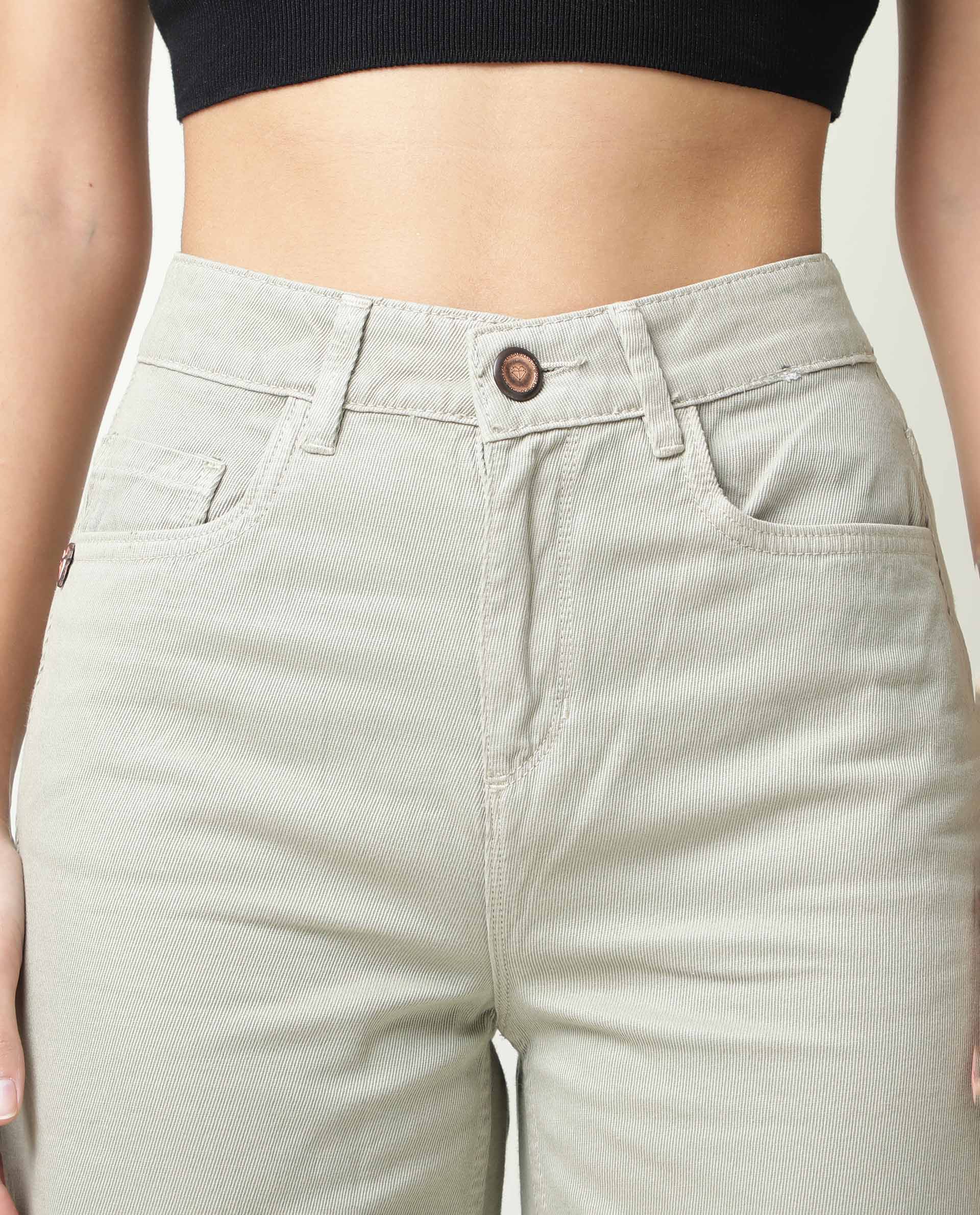 Rareism Womens Ginno Green Trouser Cotton Fabric Regular Fit Button Closure High Rise Waist Rise Ankle Length - Image 5