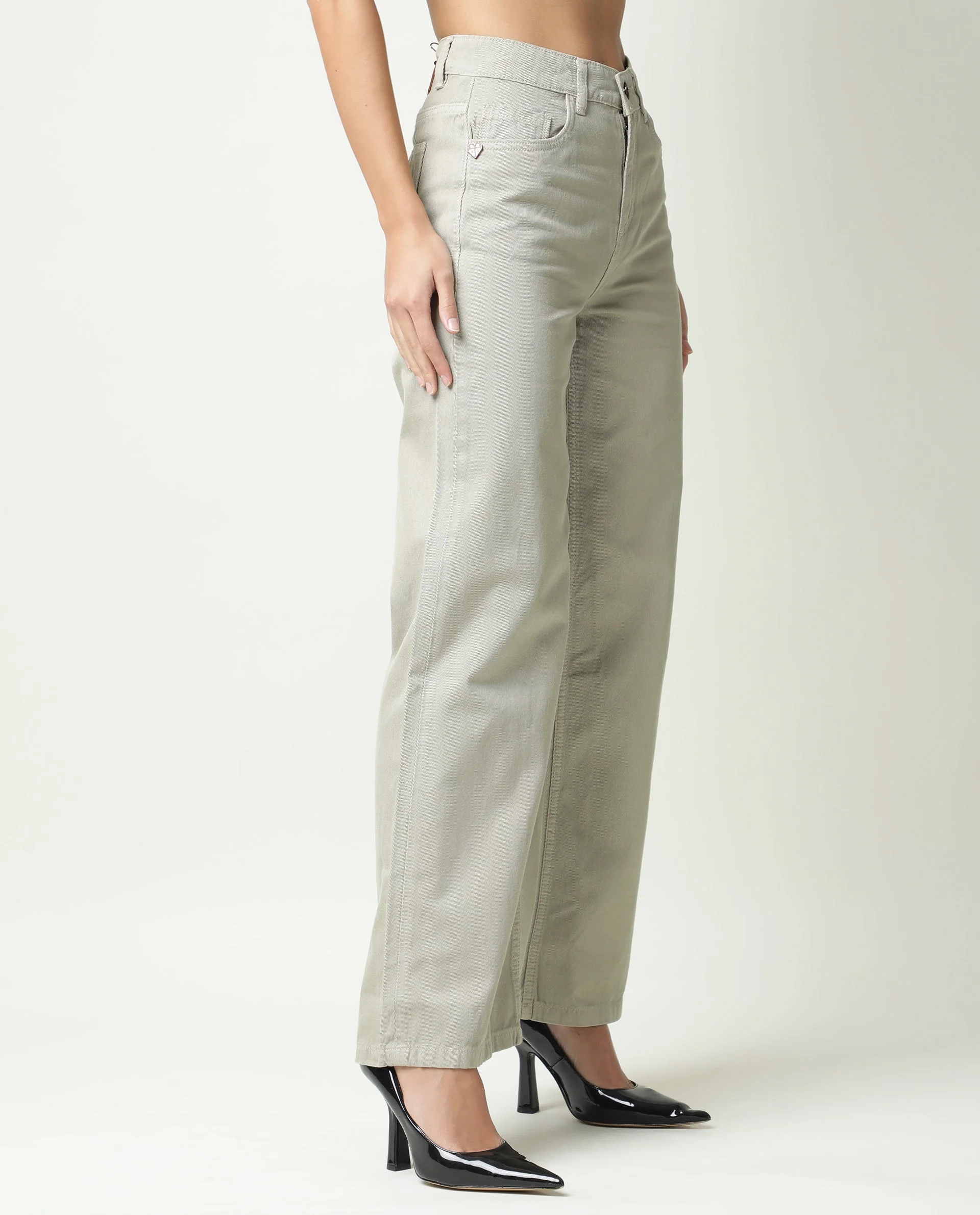 Rareism Womens Ginno Green Trouser Cotton Fabric Regular Fit Button Closure High Rise Waist Rise Ankle Length - Image 7