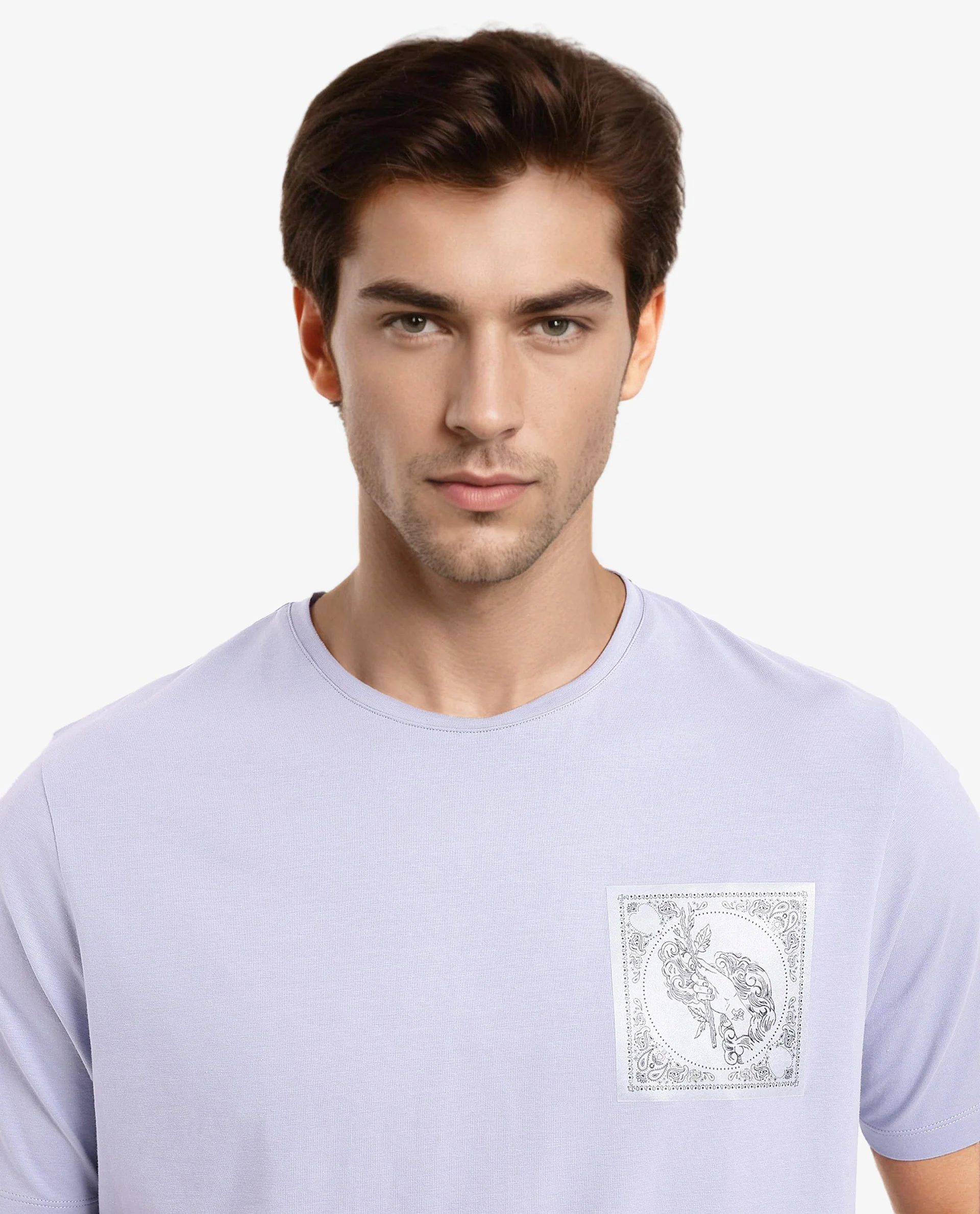 Rare Rabbit Men's Gino Blue Cotton Graphic Print Regular Fit Half Sleeve Crew Neck T-Shirt - Image 2
