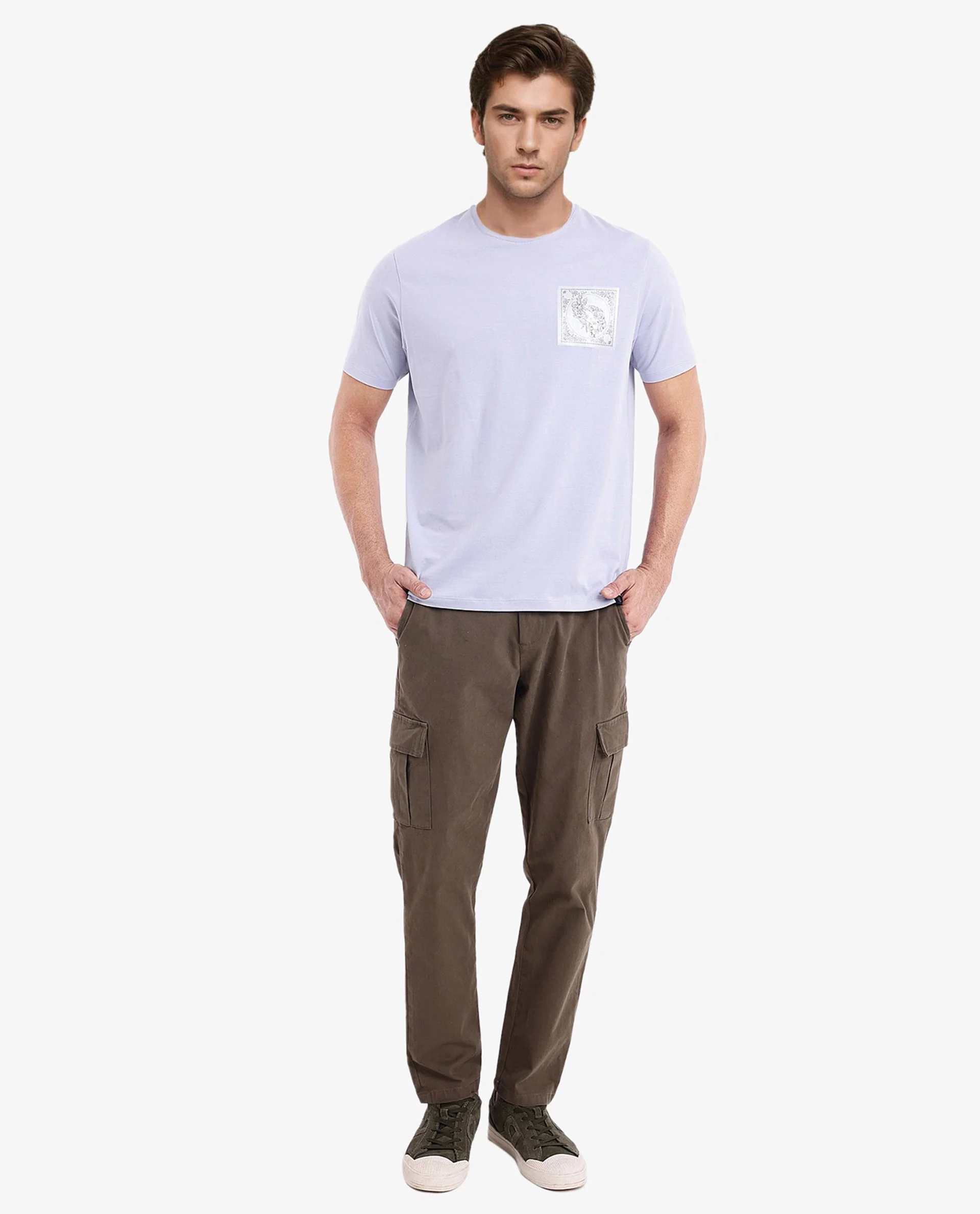 Rare Rabbit Men's Gino Blue Cotton Graphic Print Regular Fit Half Sleeve Crew Neck T-Shirt - Image 3