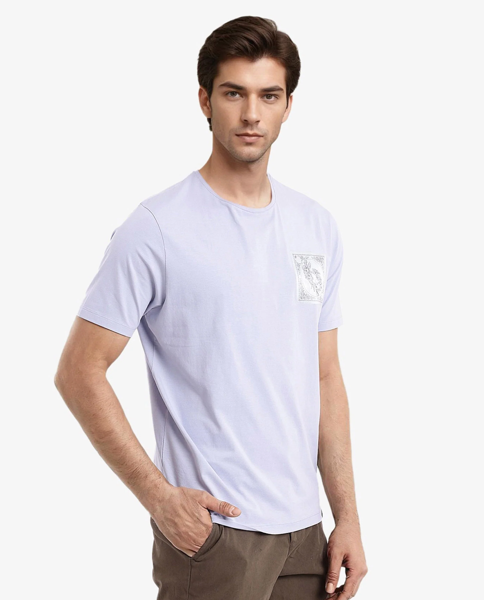 Rare Rabbit Men's Gino Blue Cotton Graphic Print Regular Fit Half Sleeve Crew Neck T-Shirt - Image 6