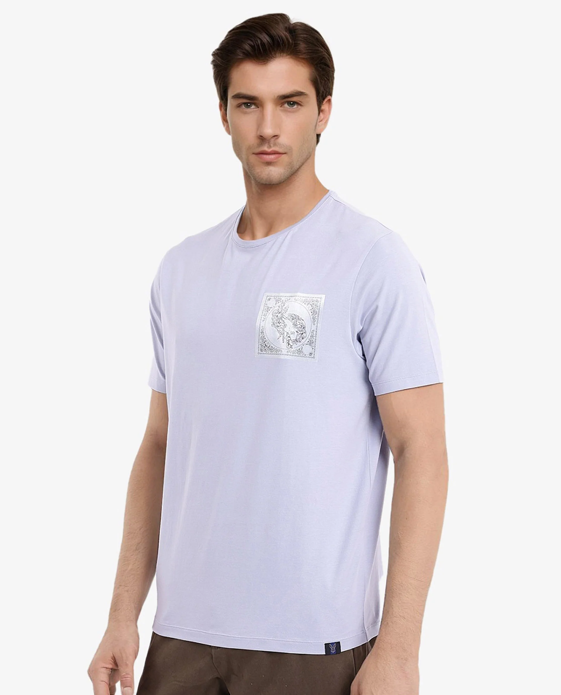 Rare Rabbit Men's Gino Blue Cotton Graphic Print Regular Fit Half Sleeve Crew Neck T-Shirt - Image 7