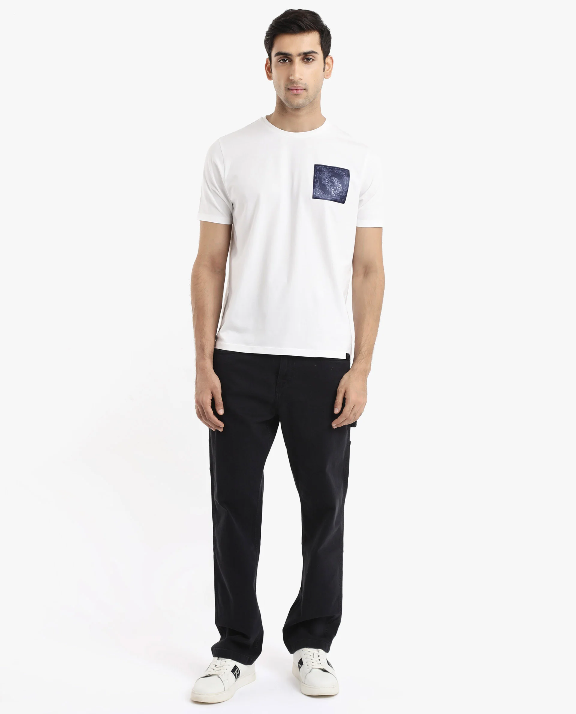 Rare Rabbit Men's Gino White Cotton Graphic Print Regular Fit Half Sleeve Crew Neck T-Shirt - Image 2