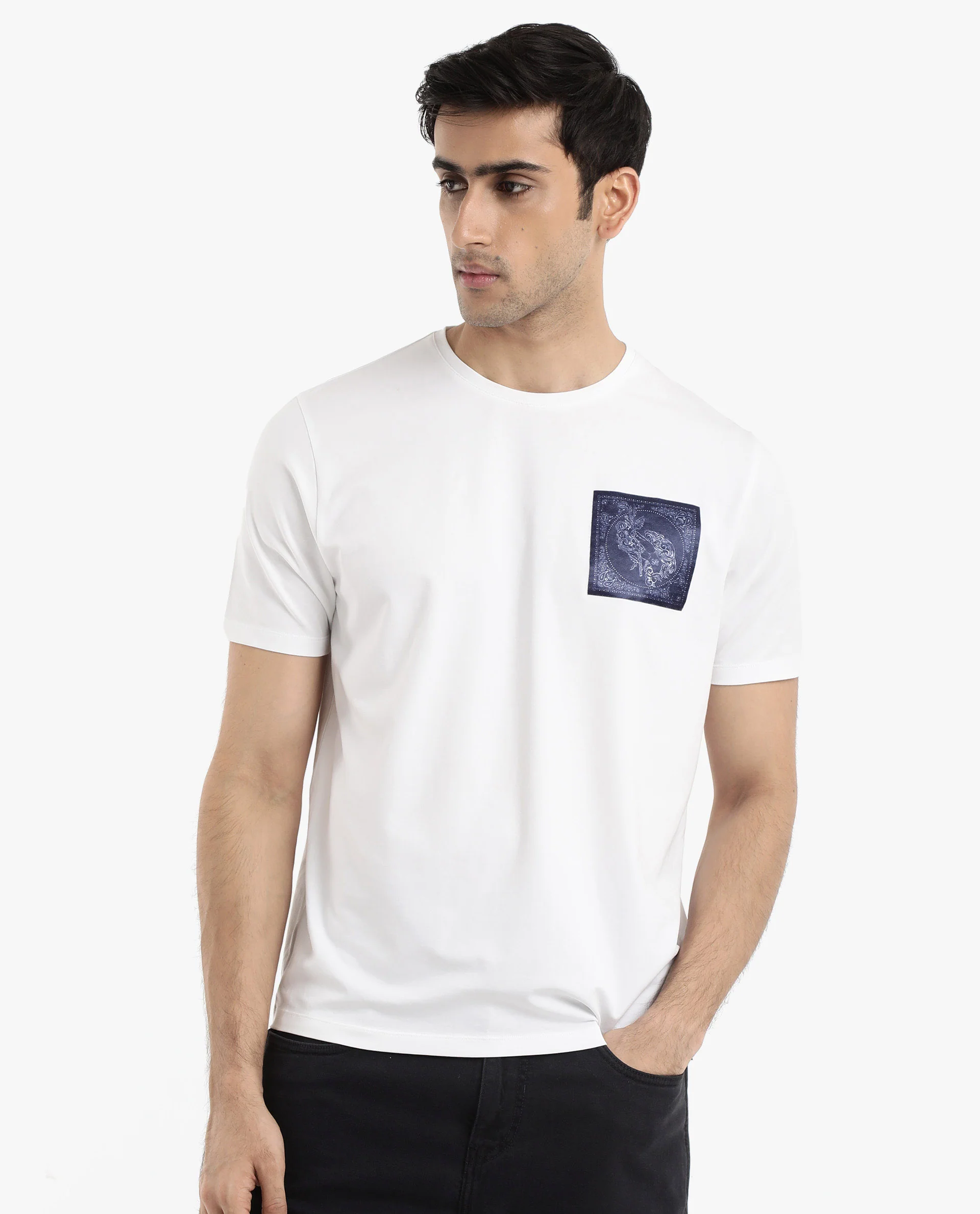 Rare Rabbit Men's Gino White Cotton Graphic Print Regular Fit Half Sleeve Crew Neck T-Shirt - Image 4