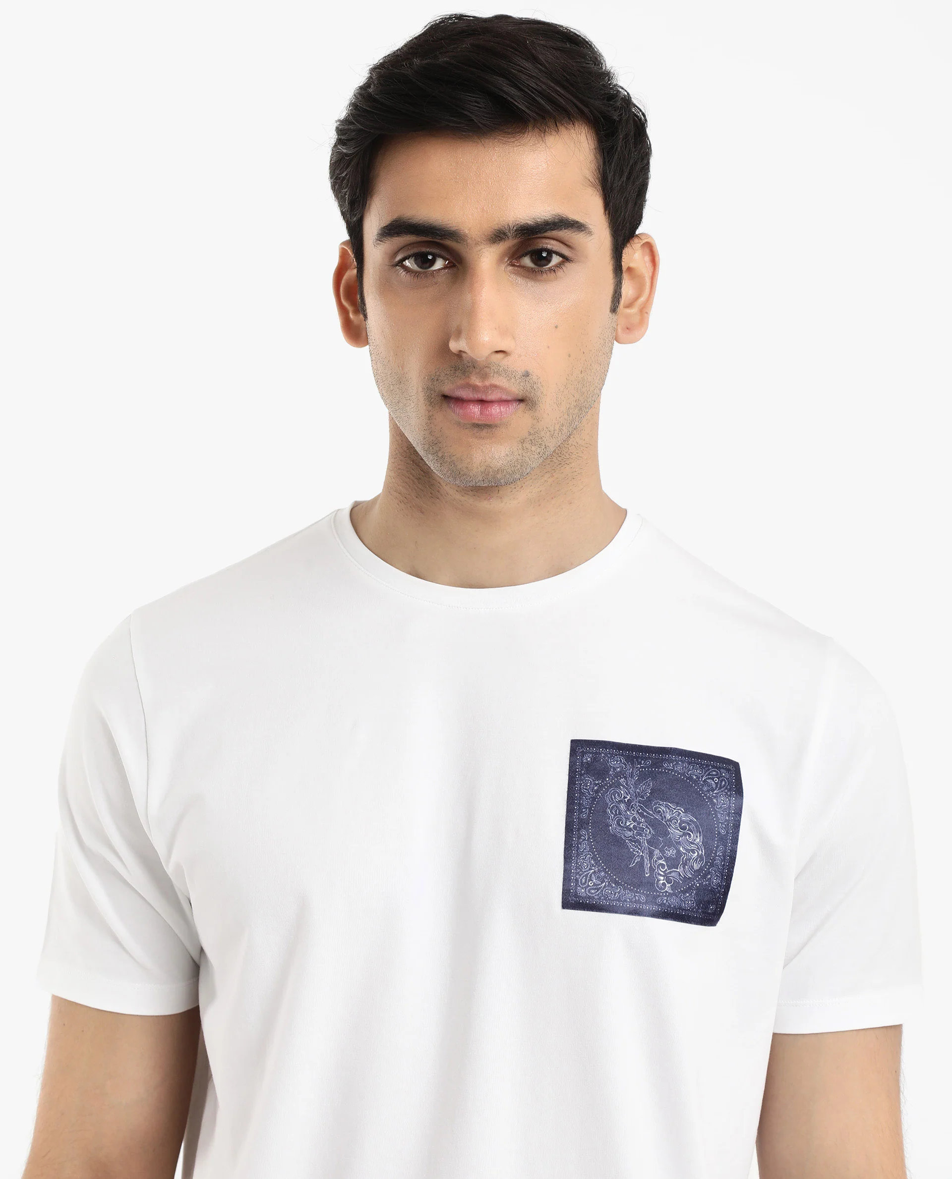 Rare Rabbit Men's Gino White Cotton Graphic Print Regular Fit Half Sleeve Crew Neck T-Shirt - Image 5