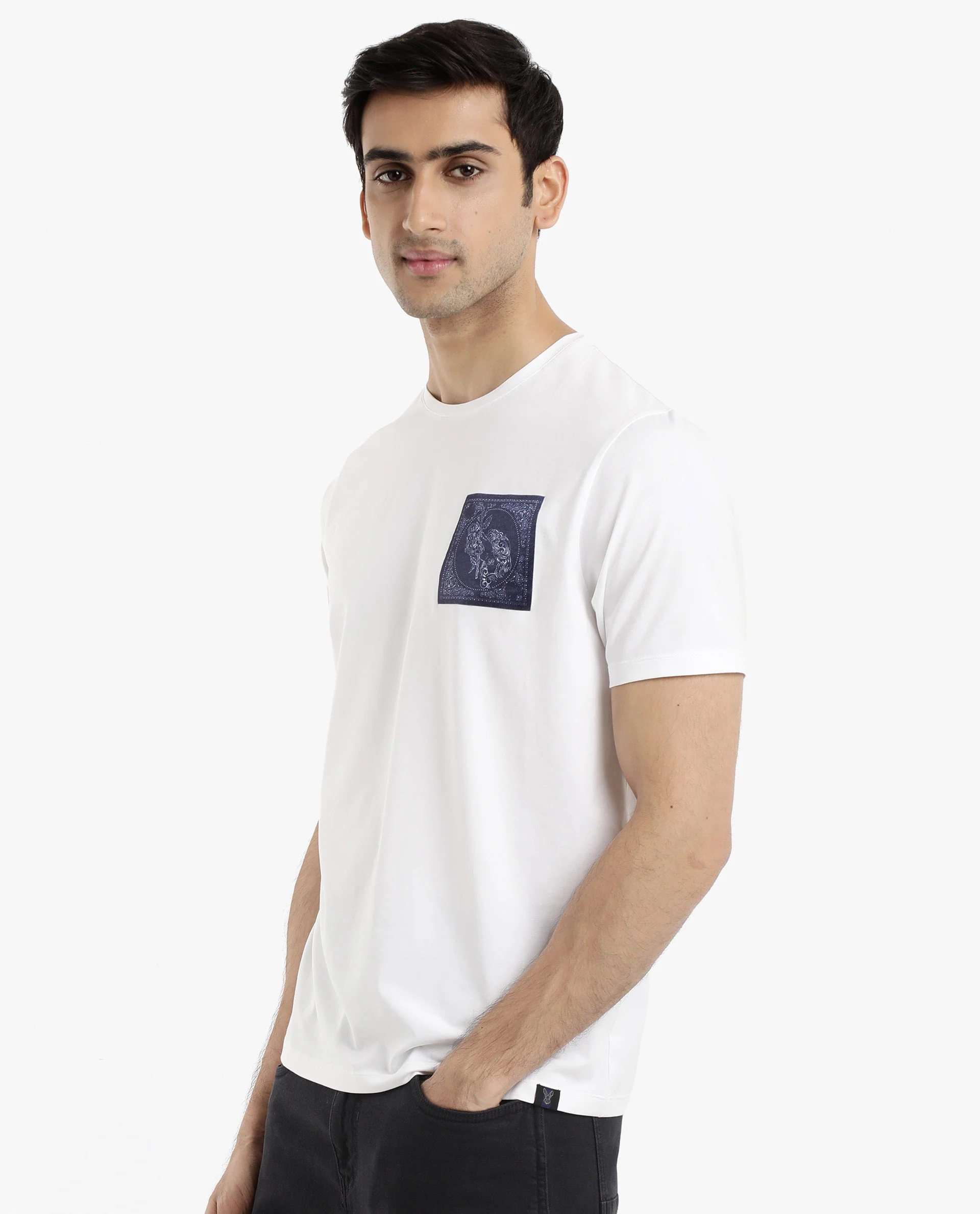 Rare Rabbit Men's Gino White Cotton Graphic Print Regular Fit Half Sleeve Crew Neck T-Shirt - Image 8