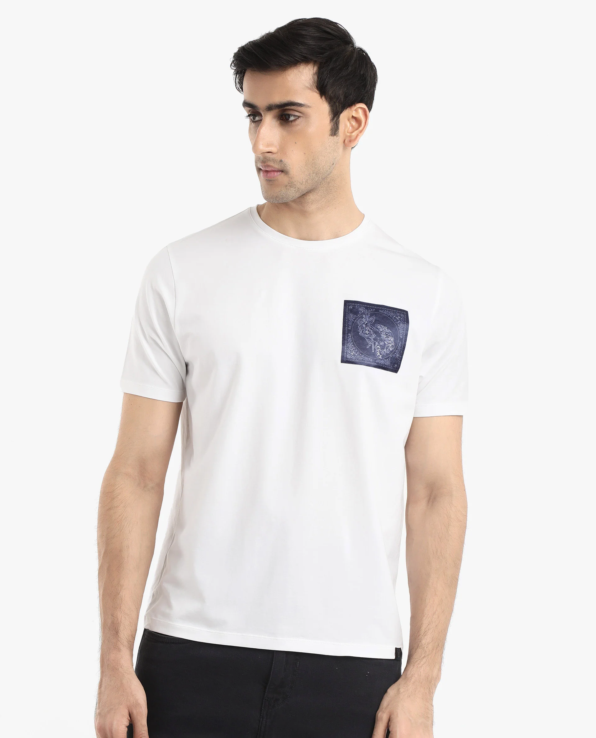Rare Rabbit Men's Gino White Cotton Graphic Print Regular Fit Half Sleeve Crew Neck T-Shirt - Image 9