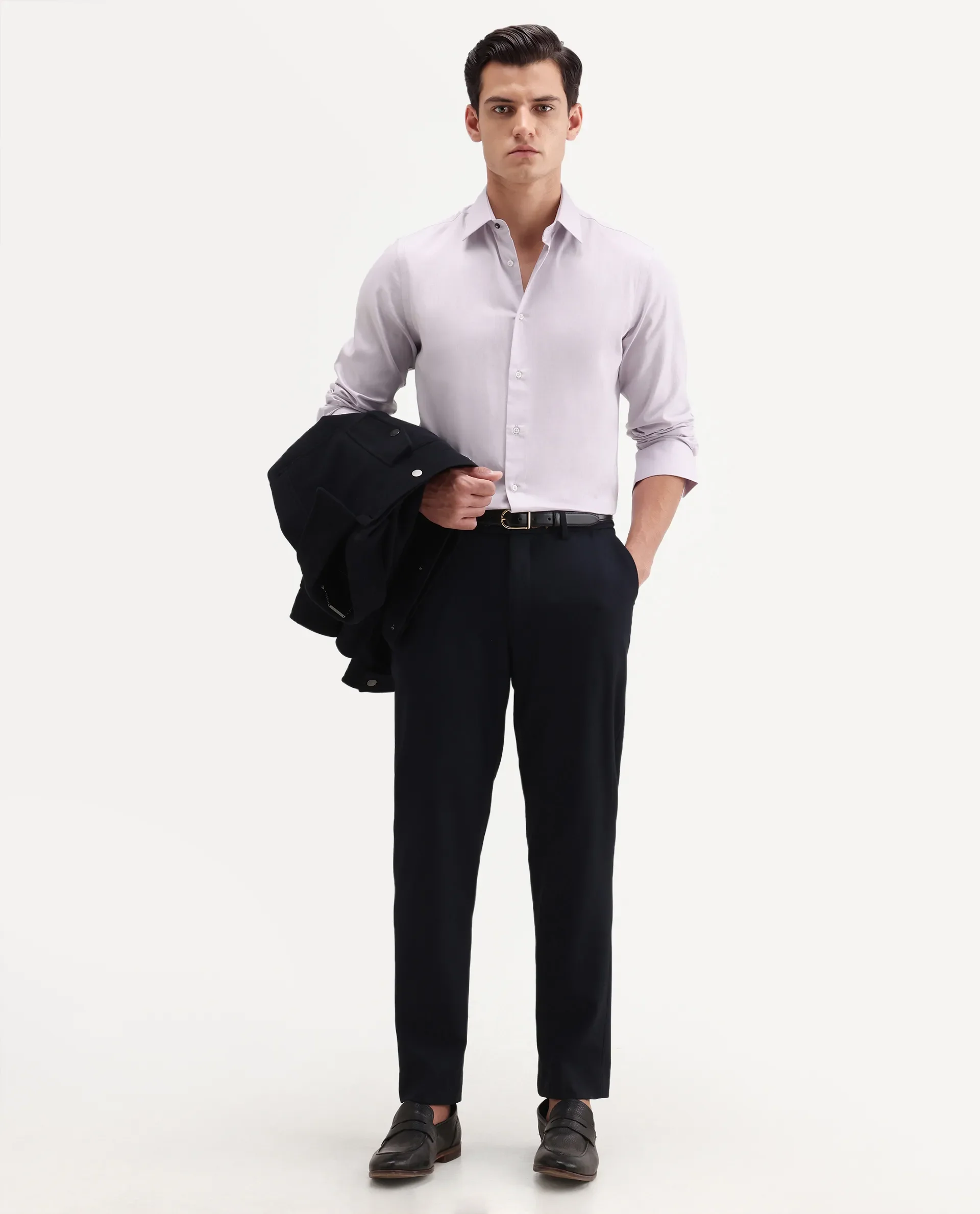 Rare Rabbit Men's Giro Light Purple Cotton Full Sleeve Spread Collar Regular Fit Plain Shirt - Image 2