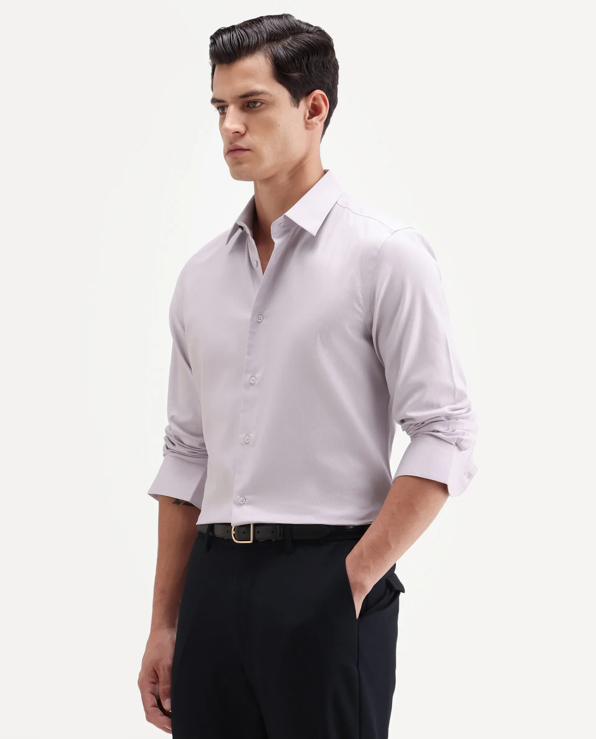 Rare Rabbit Men's Giro Light Purple Cotton Full Sleeve Spread Collar Regular Fit Plain Shirt - Image 4