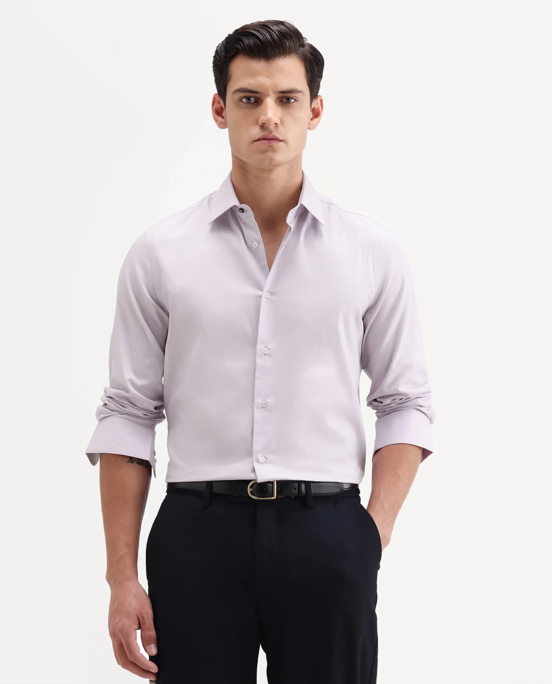 Rare Rabbit Men's Giro Light Purple Cotton Full Sleeve Spread Collar Regular Fit Plain Shirt - Image 5