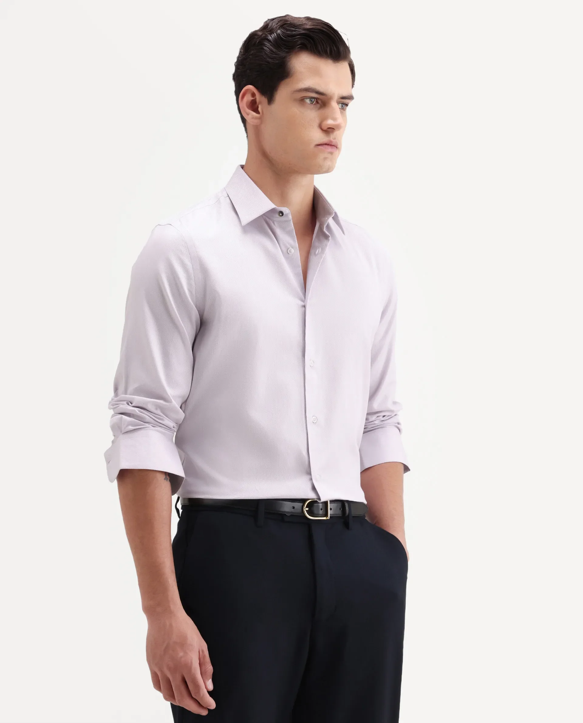 Rare Rabbit Men's Giro Light Purple Cotton Full Sleeve Spread Collar Regular Fit Plain Shirt - Image 6