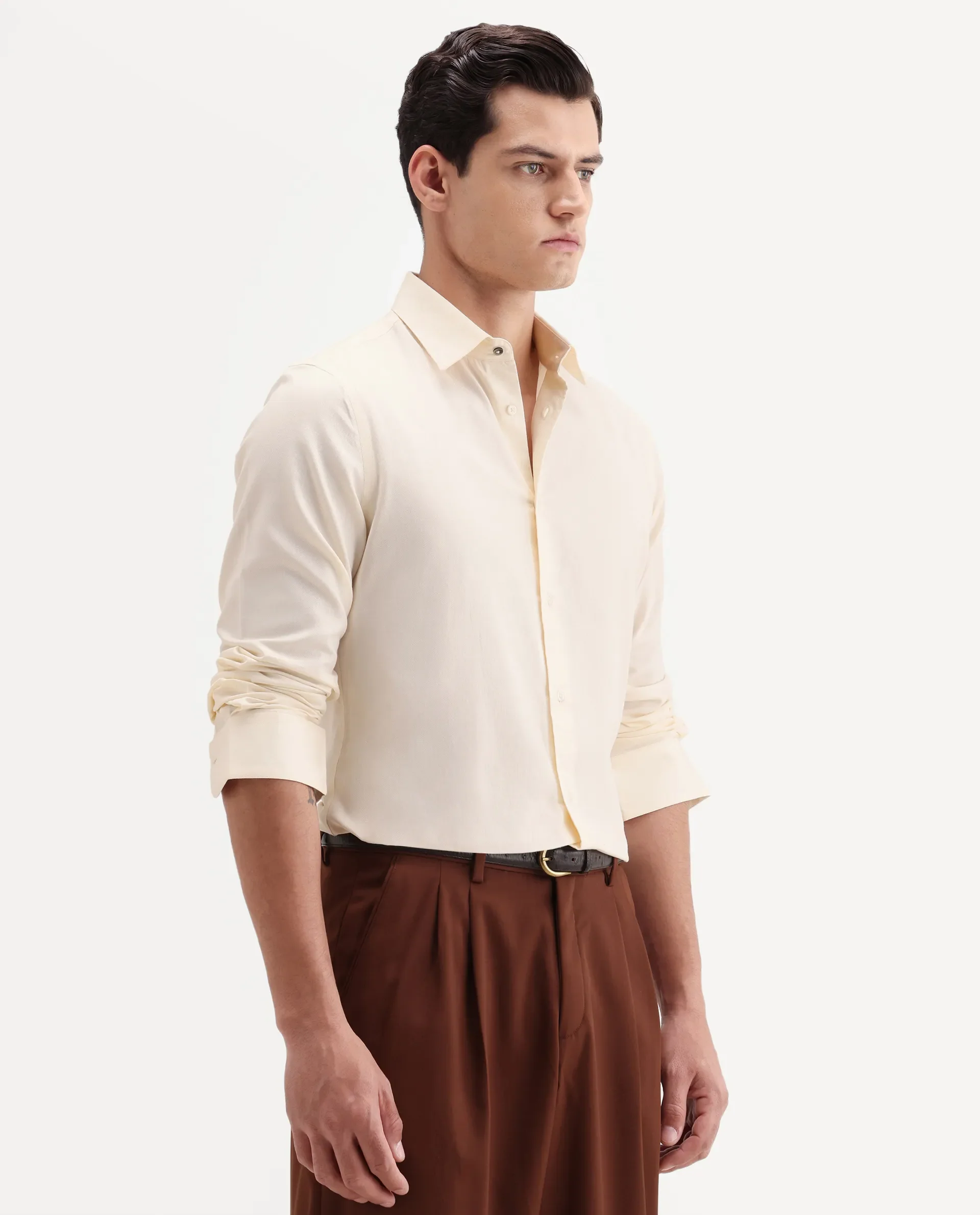 Rare Rabbit Men's Giro Light Yellow Cotton Full Sleeve Spread Collar Regular Fit Plain Shirt - Image 6