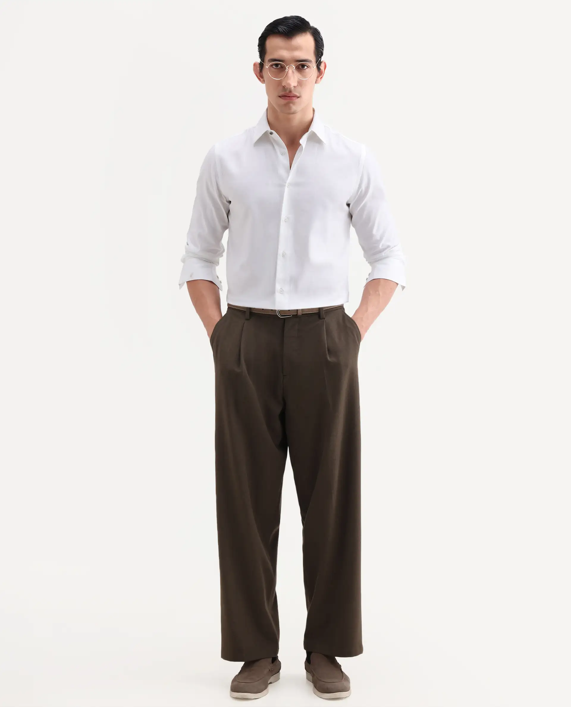 Rare Rabbit Men's Giro White Cotton Full Sleeve Spread Collar Regular Fit Plain Shirt - Image 2