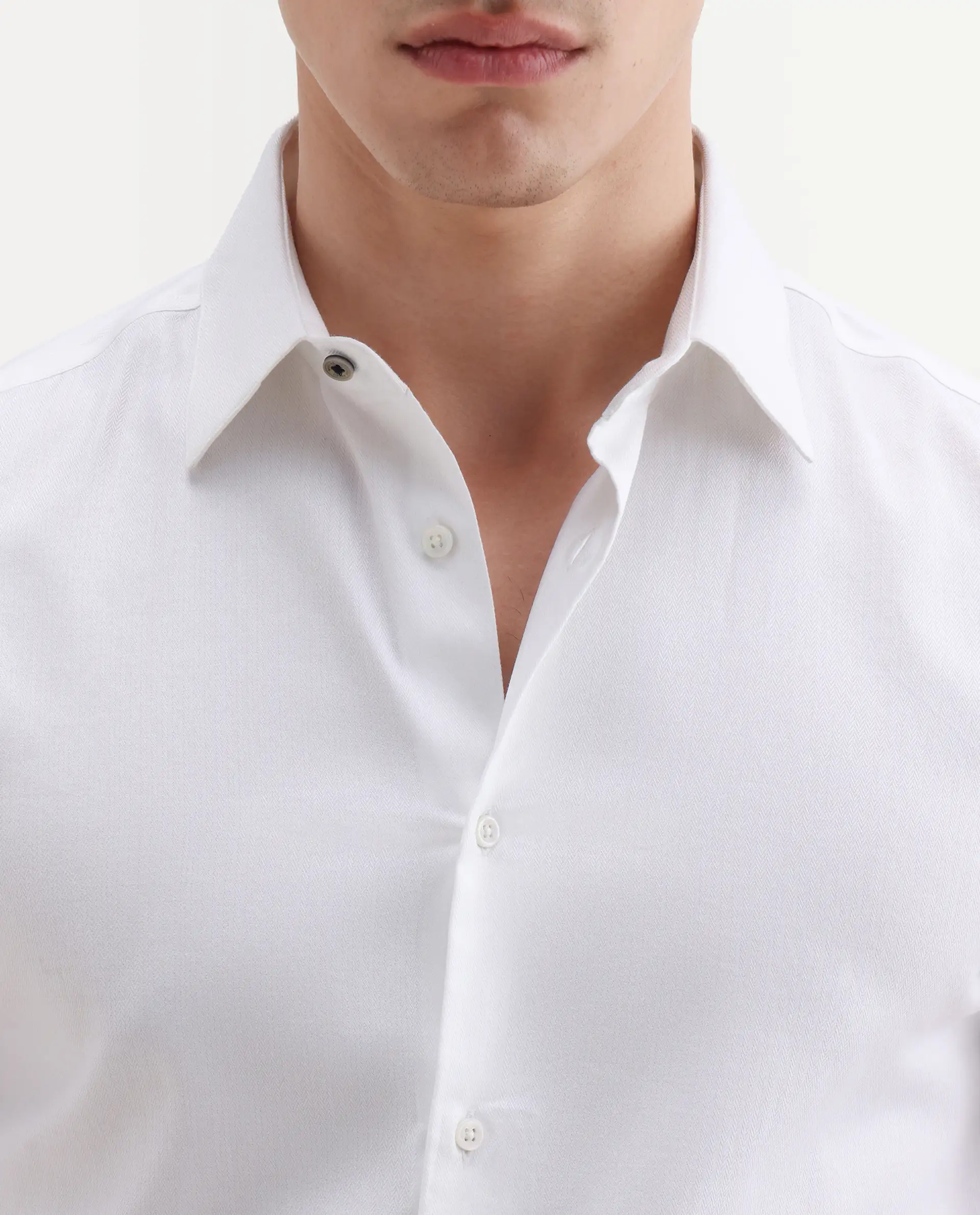 Rare Rabbit Men's Giro White Cotton Full Sleeve Spread Collar Regular Fit Plain Shirt - Image 3