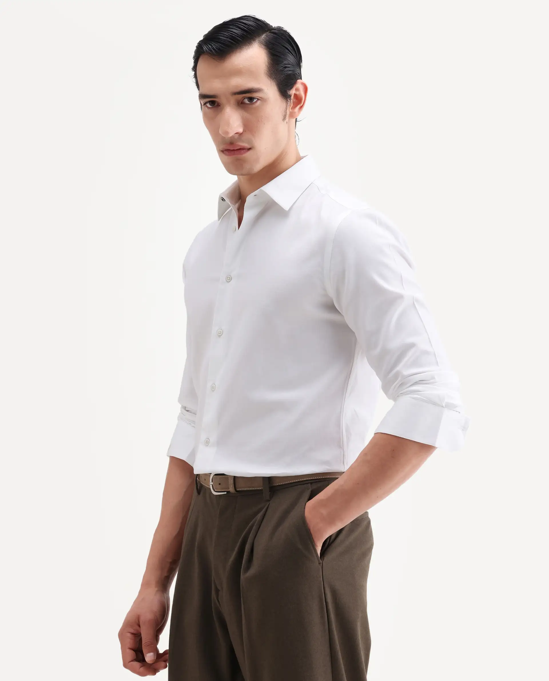 Rare Rabbit Men's Giro White Cotton Full Sleeve Spread Collar Regular Fit Plain Shirt - Image 4