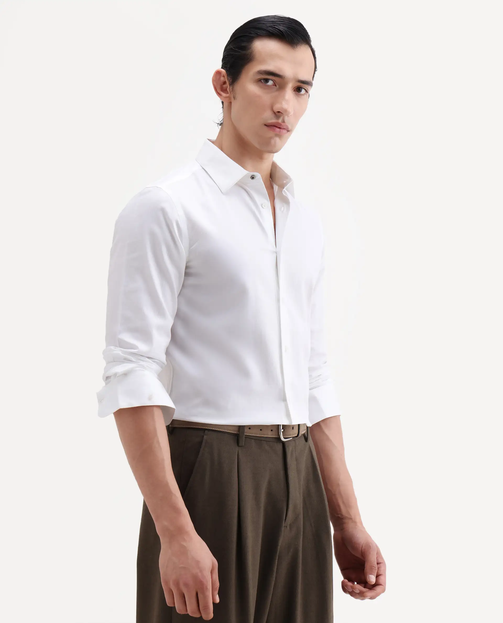 Rare Rabbit Men's Giro White Cotton Full Sleeve Spread Collar Regular Fit Plain Shirt - Image 5