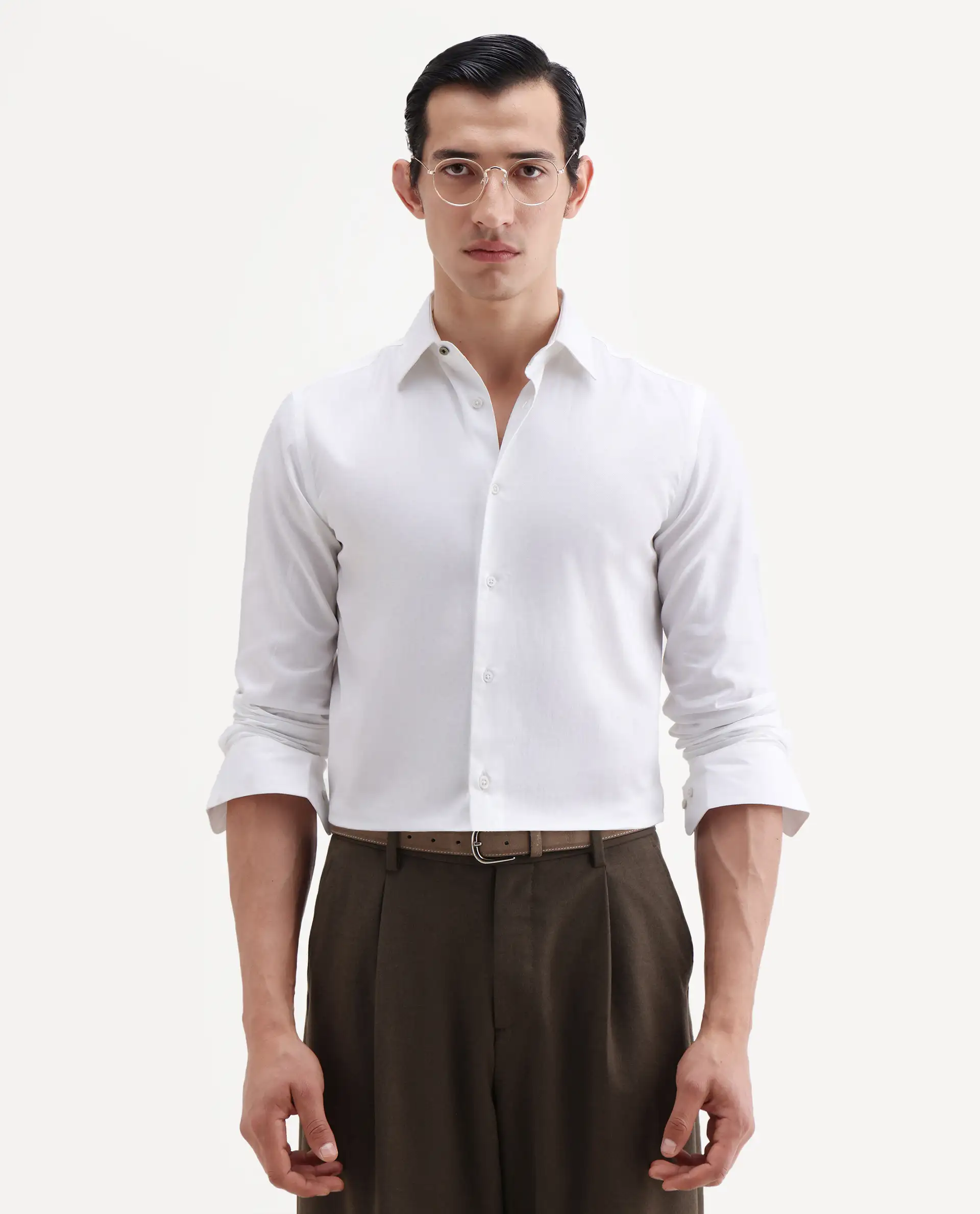 Rare Rabbit Men's Giro White Cotton Full Sleeve Spread Collar Regular Fit Plain Shirt - Image 6