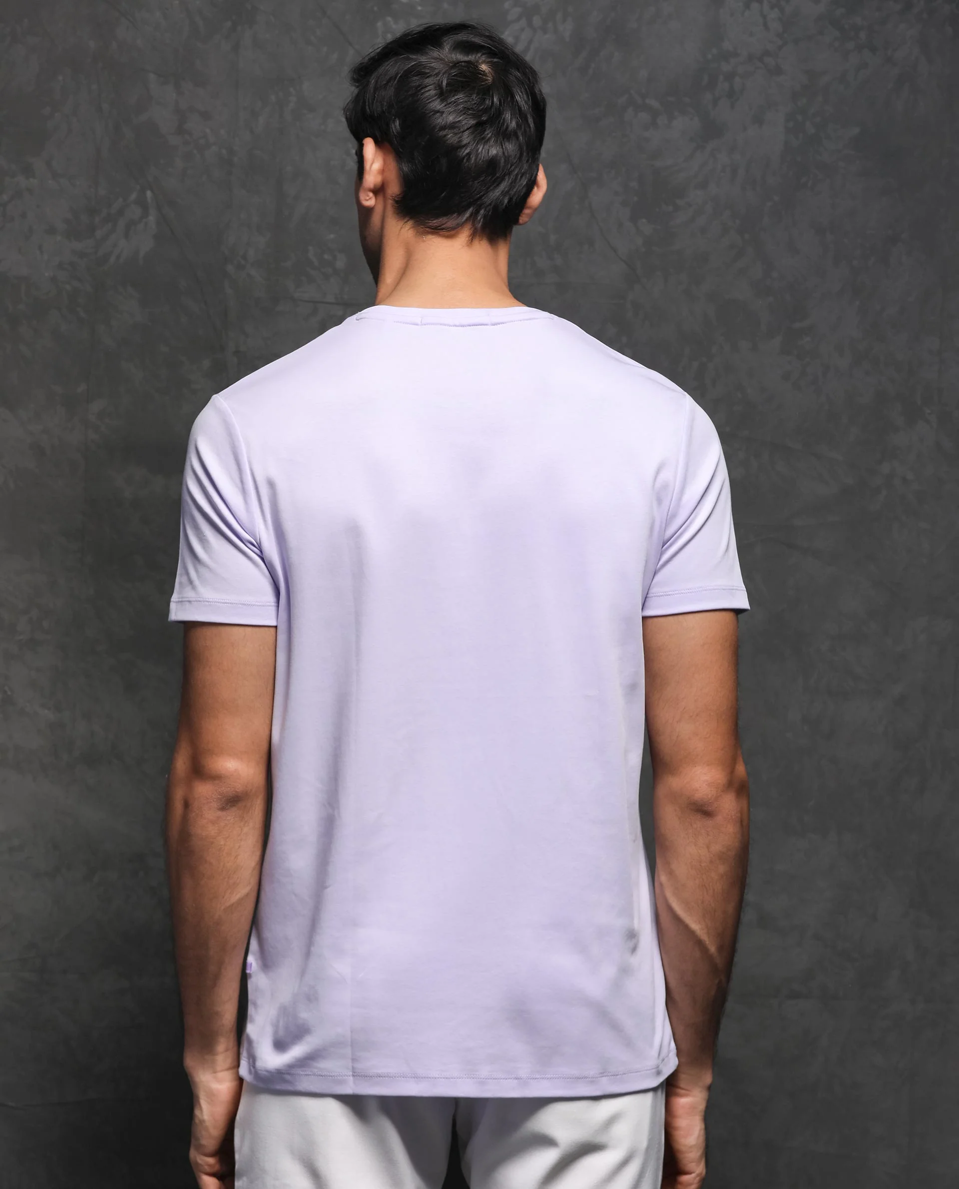 Rare Rabbit Men's Gis Pastel Purple Cotton Plain Slim Fit Half Sleeve Crew Neck T-Shirt - Image 7