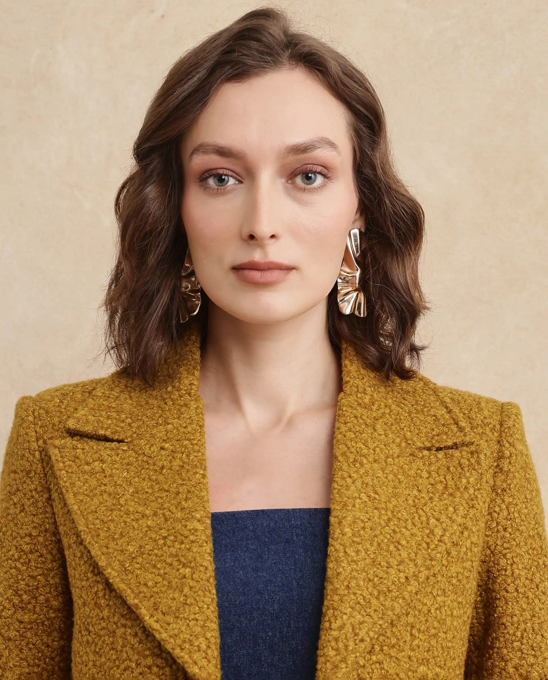 Rareism Women's Gisbor Yellow Sherpa Lapel Neck Plain Midi Regular Fit Jacket - Image 3