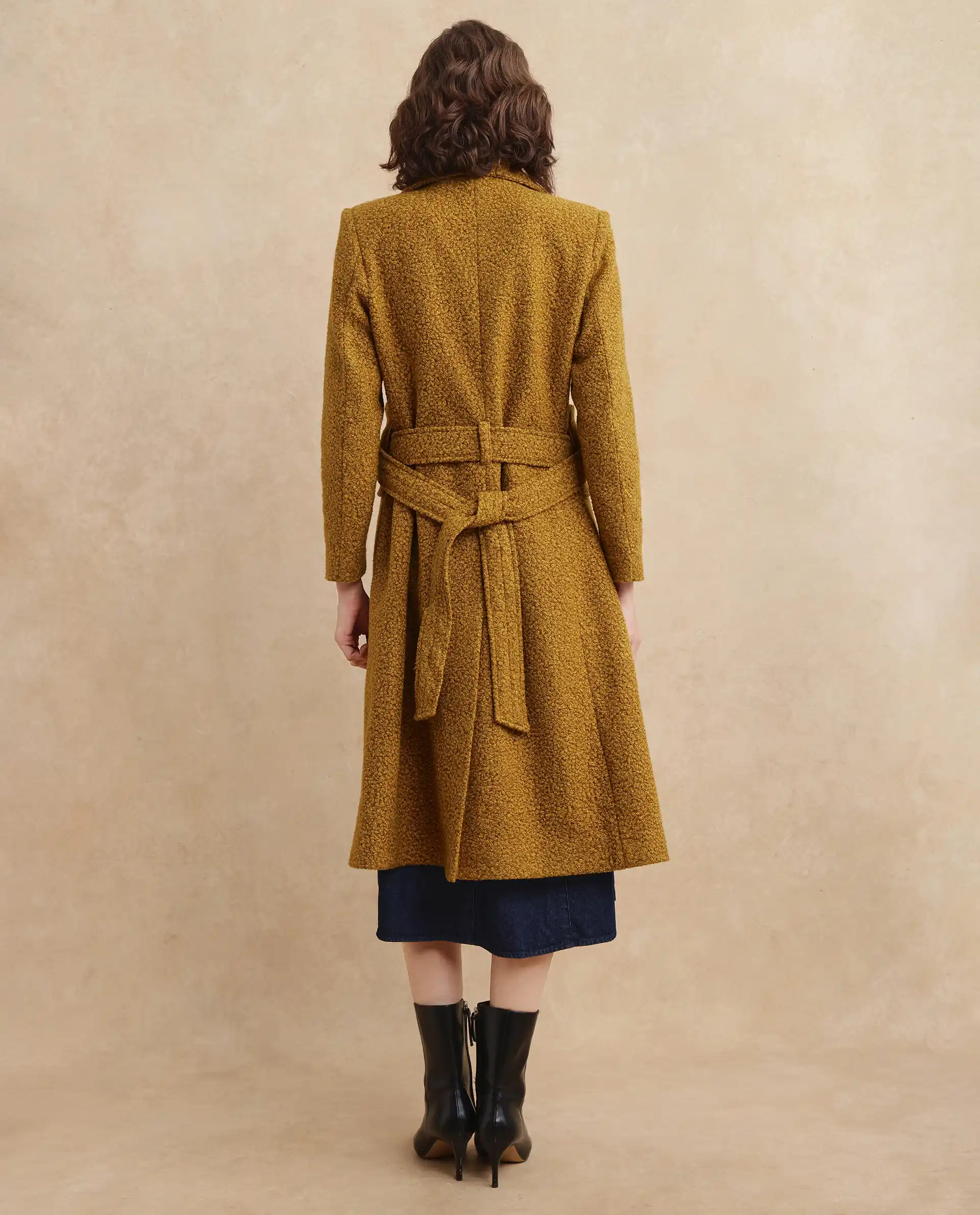 Rareism Women's Gisbor Yellow Sherpa Lapel Neck Plain Midi Regular Fit Jacket - Image 9