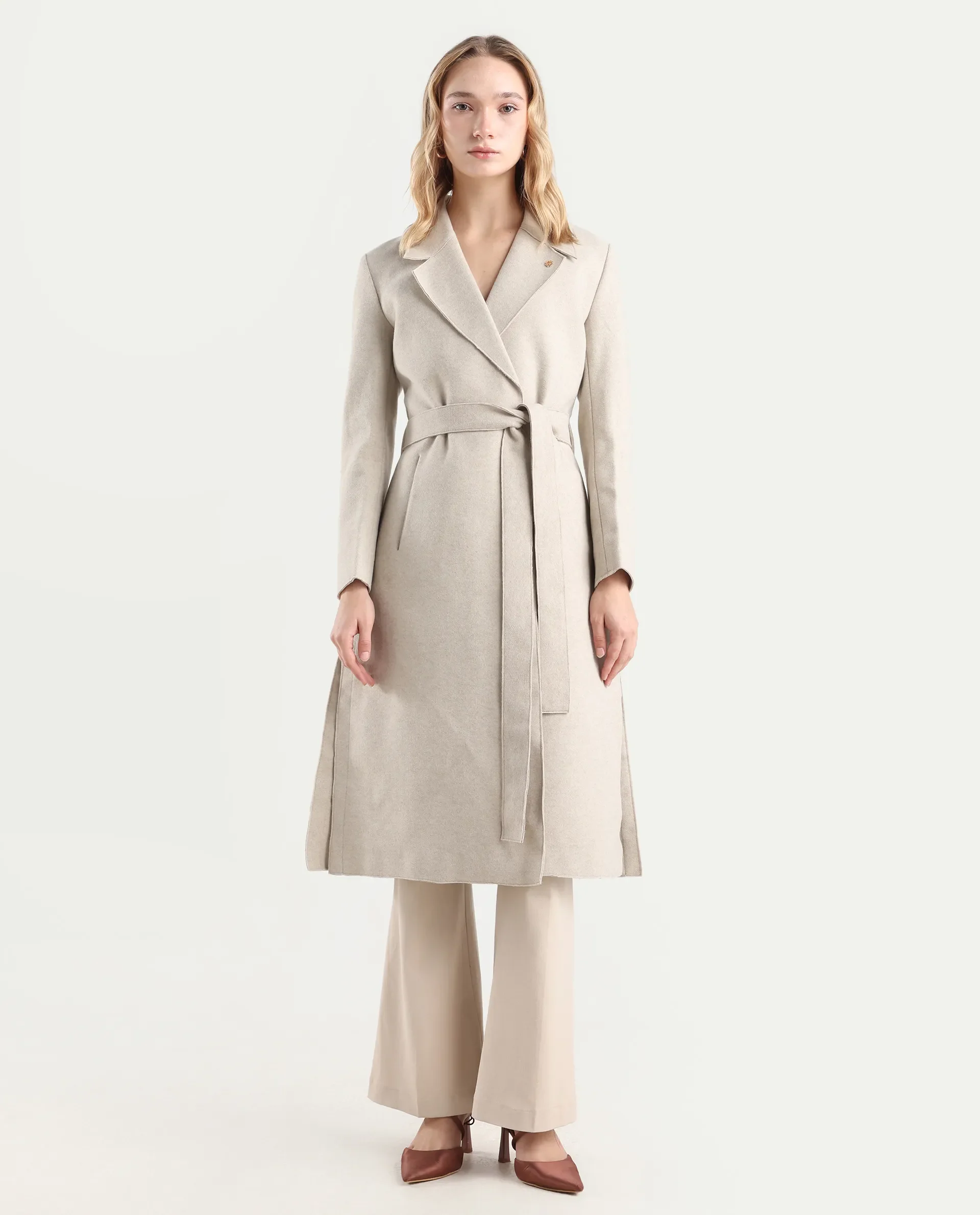 Rareism Women's Gisbory Off White Polyester Blend Lapel Collar Coat Plain Coat - Image 2