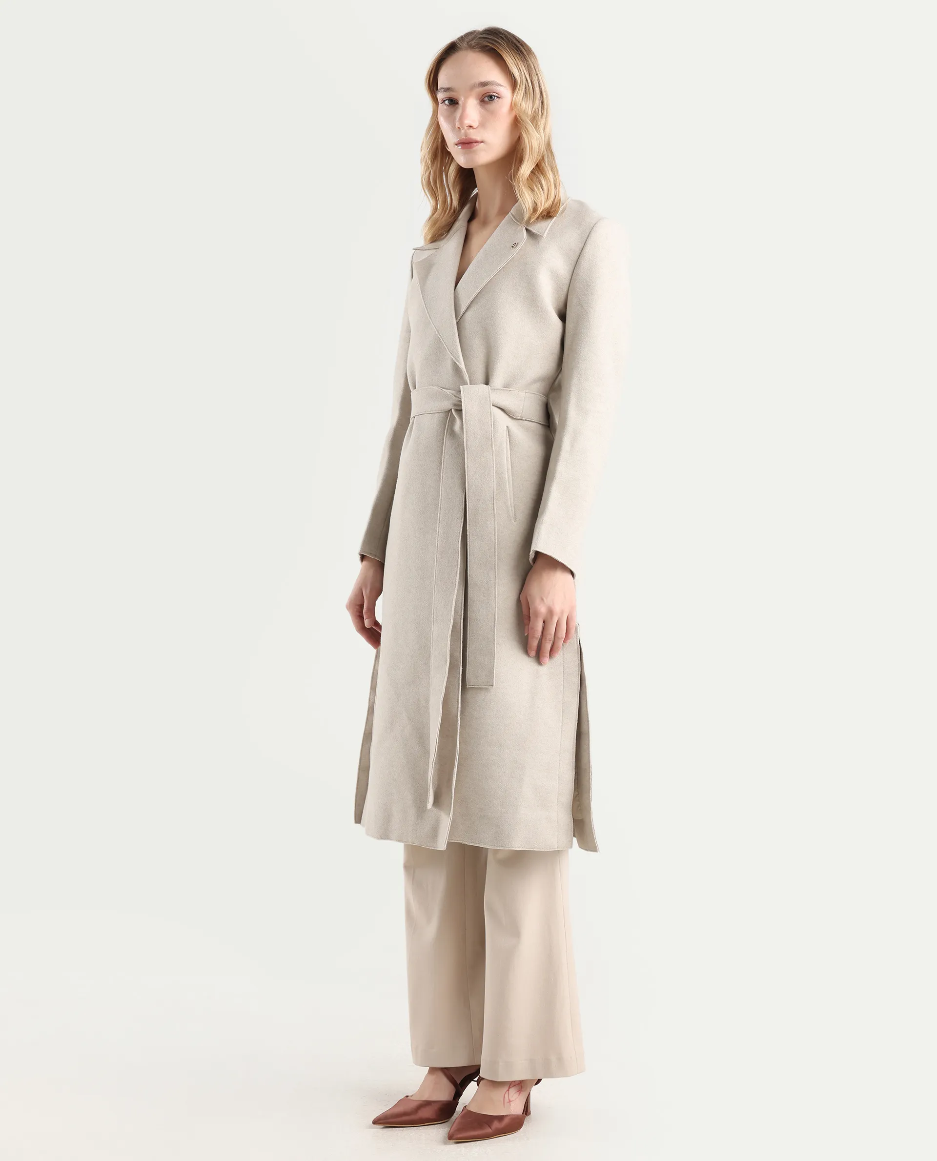 Rareism Women's Gisbory Off White Polyester Blend Lapel Collar Coat Plain Coat - Image 5