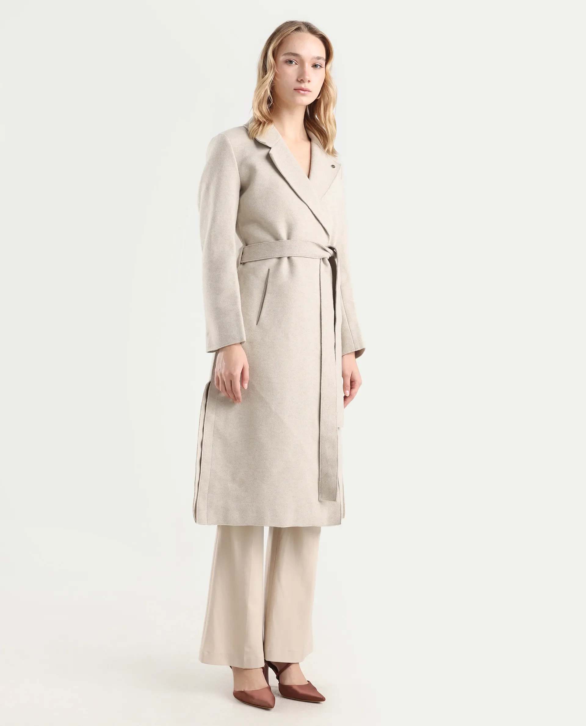Rareism Women's Gisbory Off White Polyester Blend Lapel Collar Coat Plain Coat - Image 6