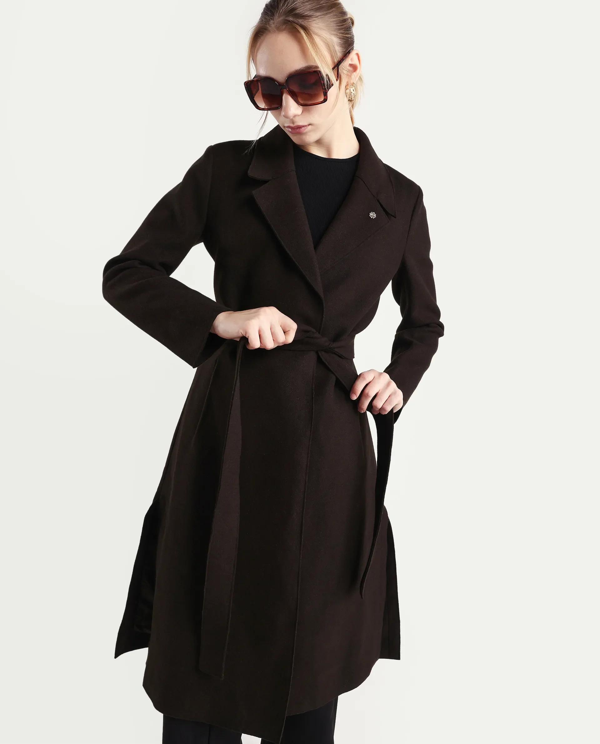 Rareism Women's Gisbory Olive Polyester Blend Lapel Collar Coat Plain Coat - Image 2