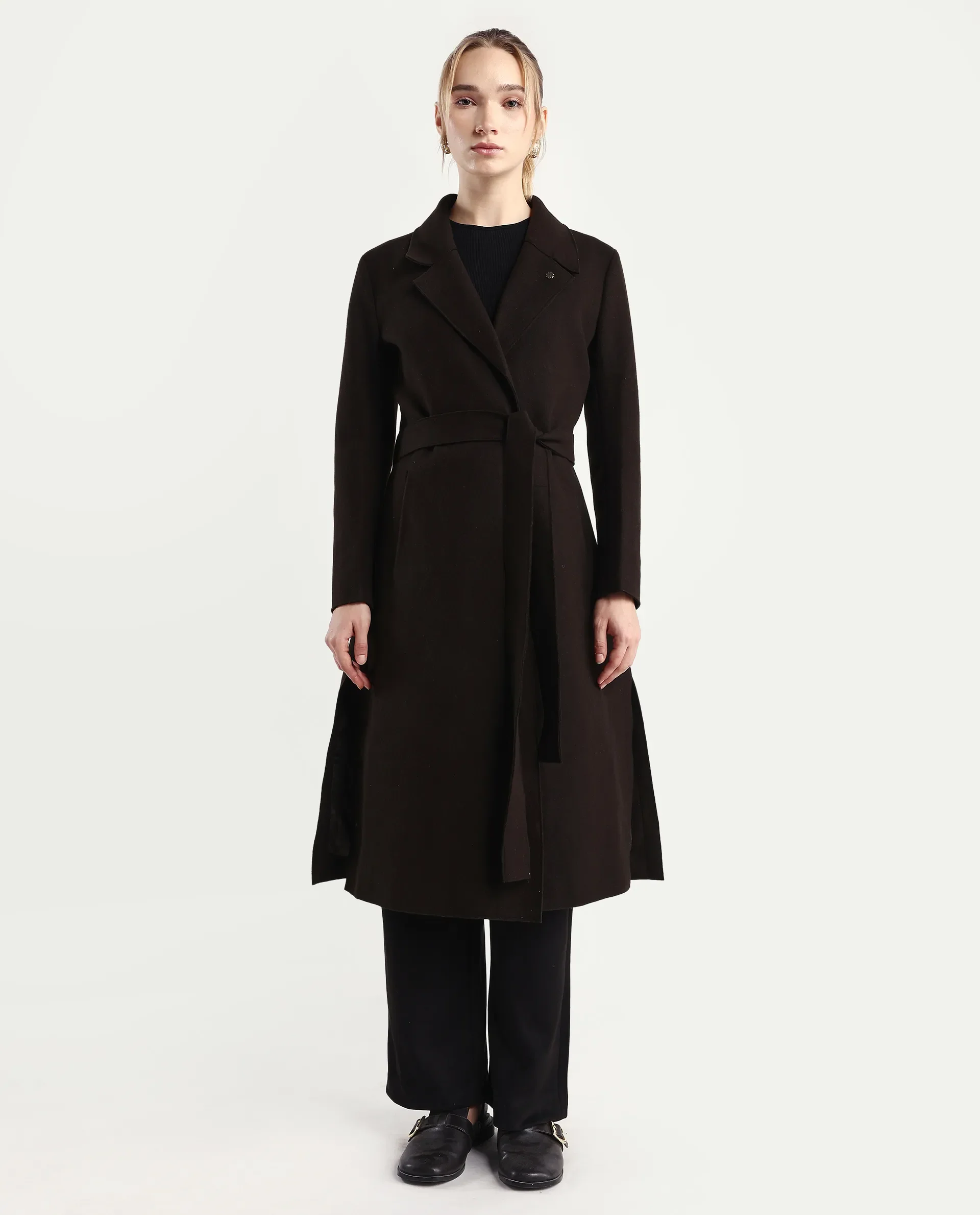 Rareism Women's Gisbory Olive Polyester Blend Lapel Collar Coat Plain Coat - Image 3