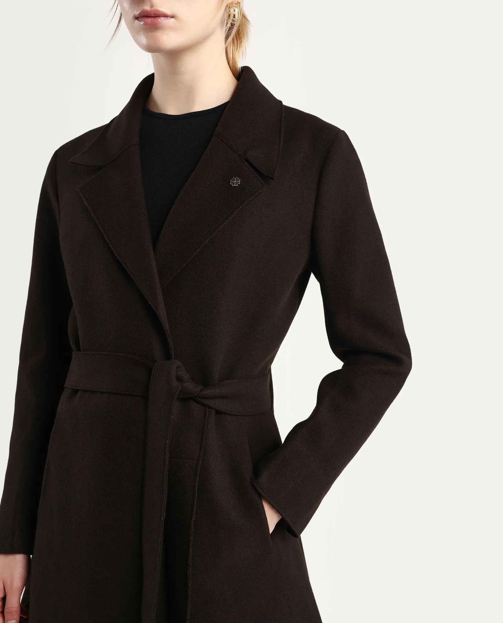 Rareism Women's Gisbory Olive Polyester Blend Lapel Collar Coat Plain Coat - Image 4