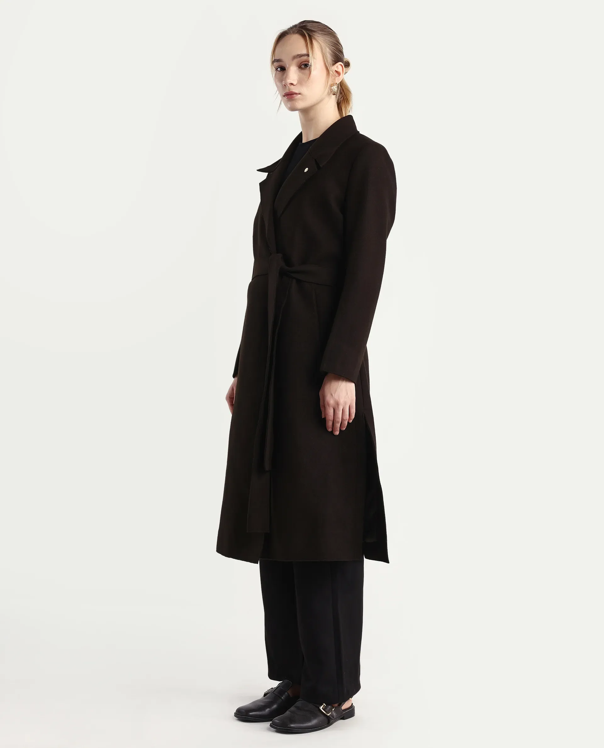Rareism Women's Gisbory Olive Polyester Blend Lapel Collar Coat Plain Coat - Image 5