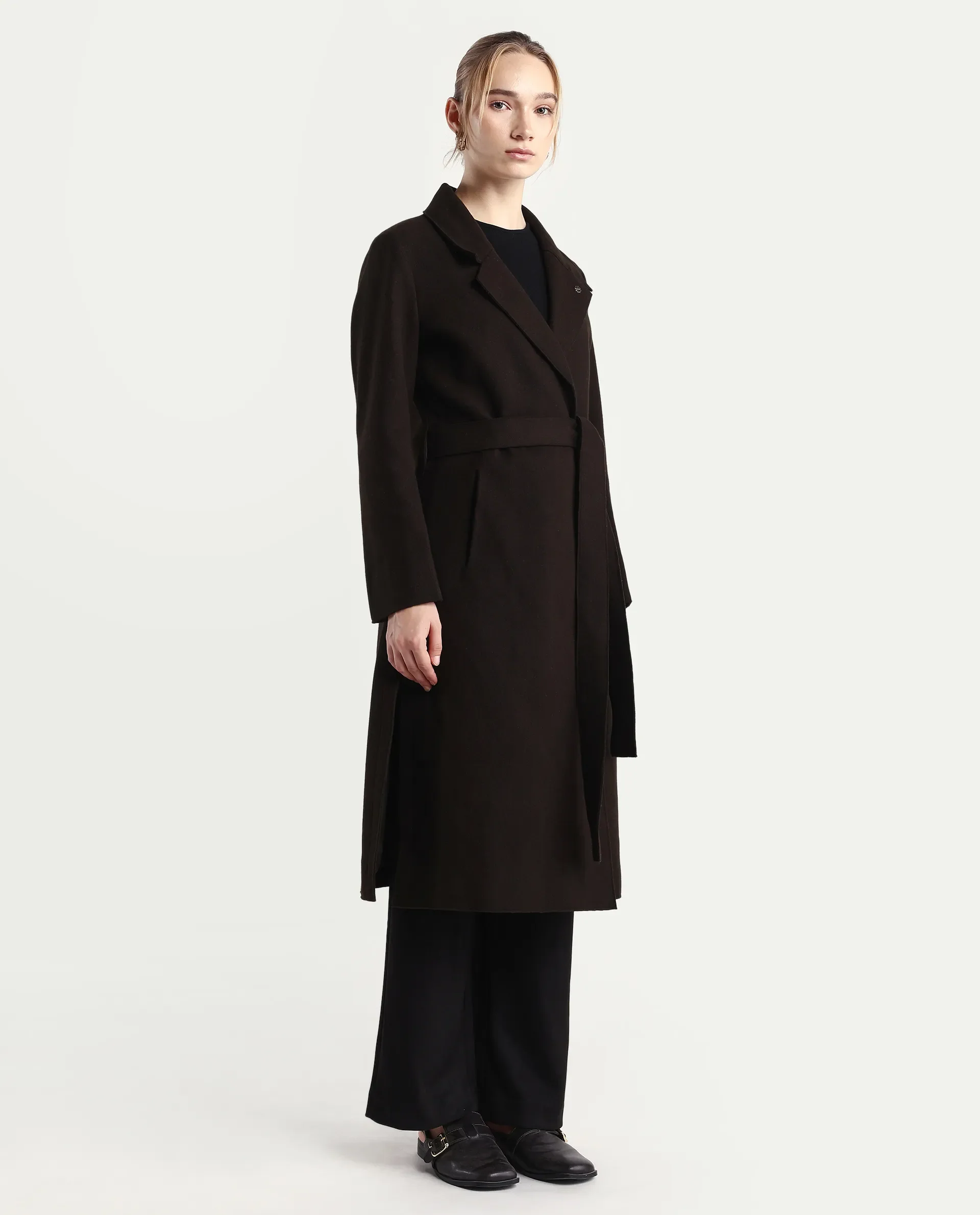Rareism Women's Gisbory Olive Polyester Blend Lapel Collar Coat Plain Coat - Image 6