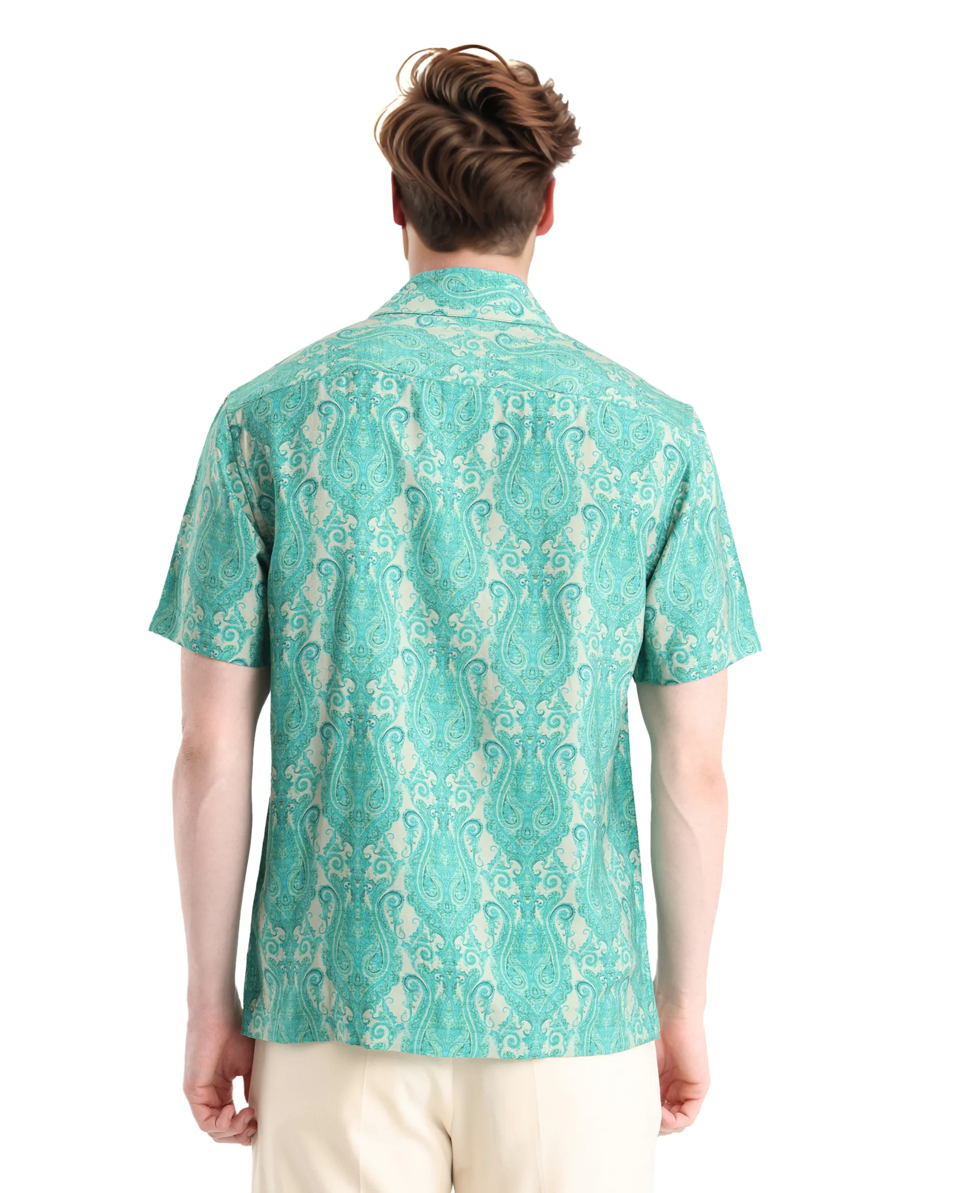 Rare Rabbit Men's Gisda Green Viscose Paisley Print Regular Fit Full Sleeve Collared Shirt - Image 4