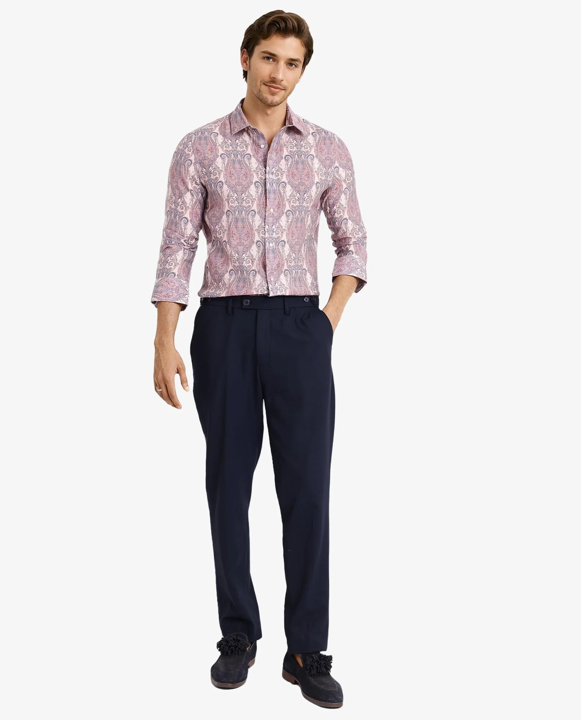 Rare Rabbit Men's Gisda Pastel Pink Viscose Paisley Print Regular Fit Full Sleeve Collared Shirt - Image 2