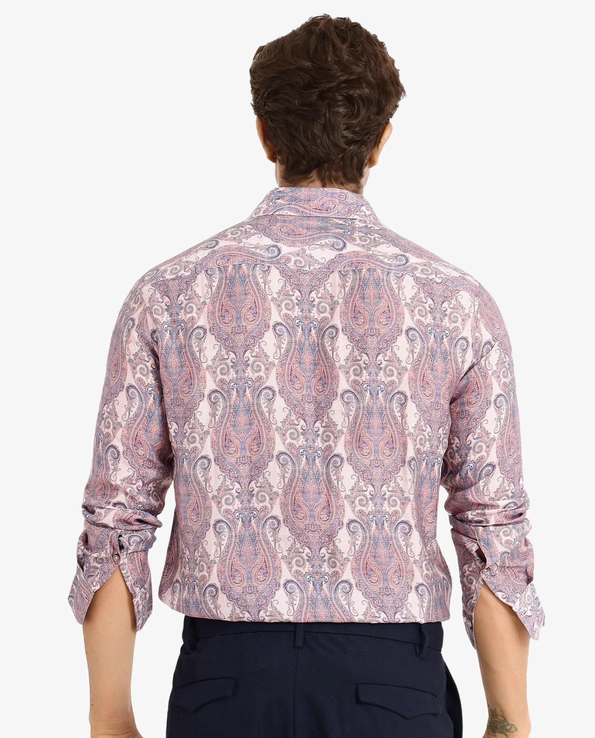 Rare Rabbit Men's Gisda Pastel Pink Viscose Paisley Print Regular Fit Full Sleeve Collared Shirt - Image 3