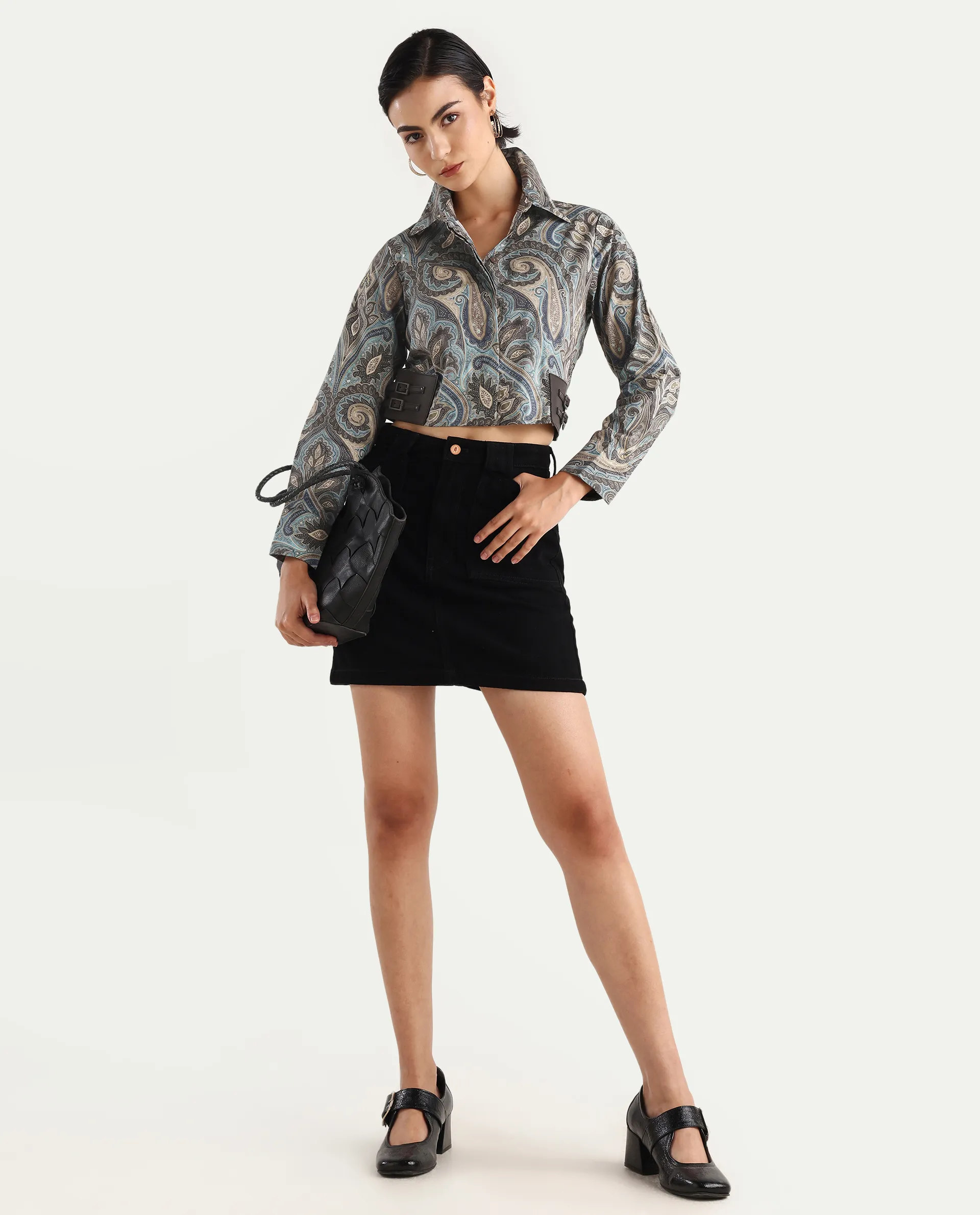 Rareism Women's Gister Multi Cotton Drop Collar Paisley Print Cuffed Sleeve Crop Regular Fit Shirt - Image 2