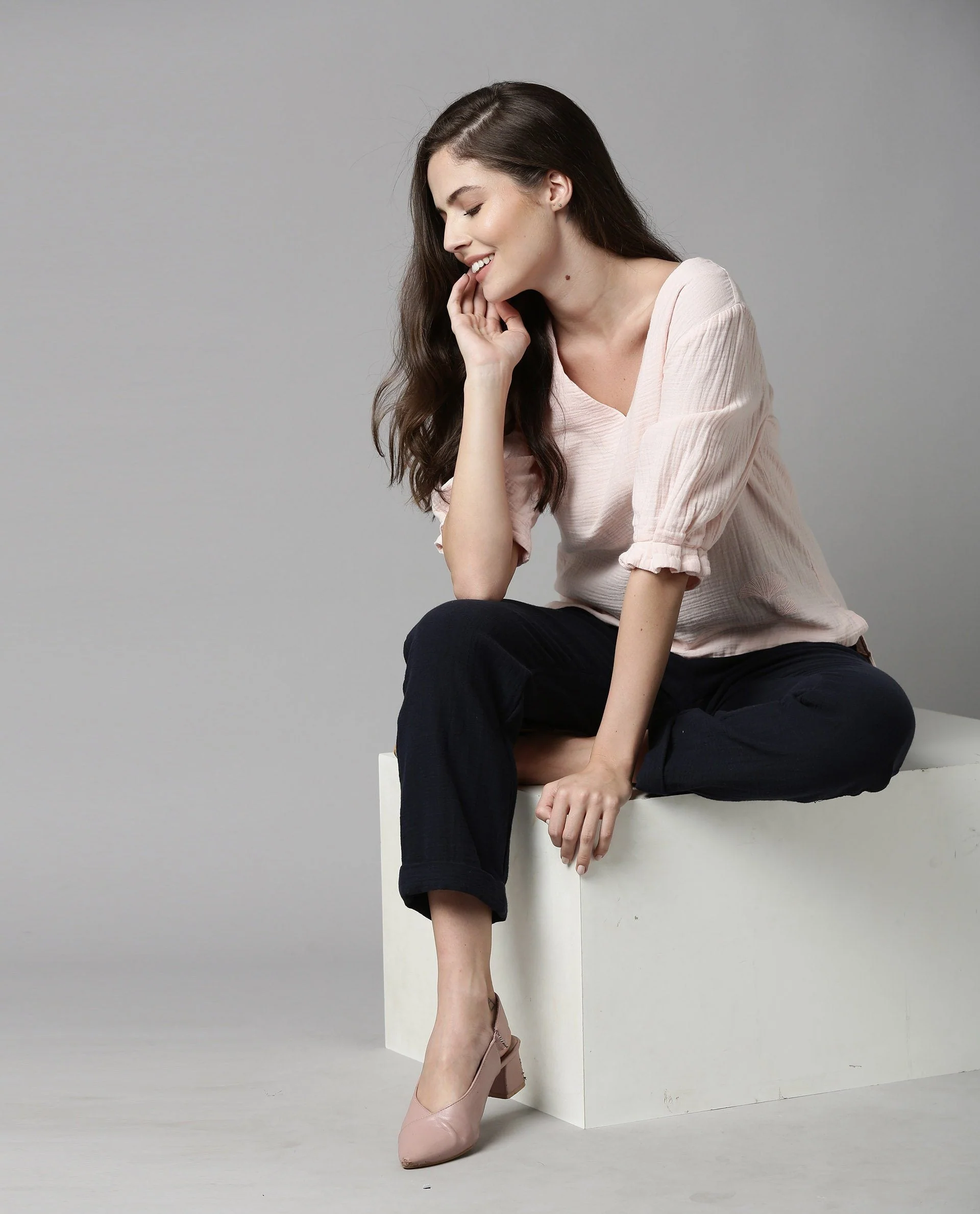 Rareism Women Glacier Pink Top Full Sleeves Solid - Image 4