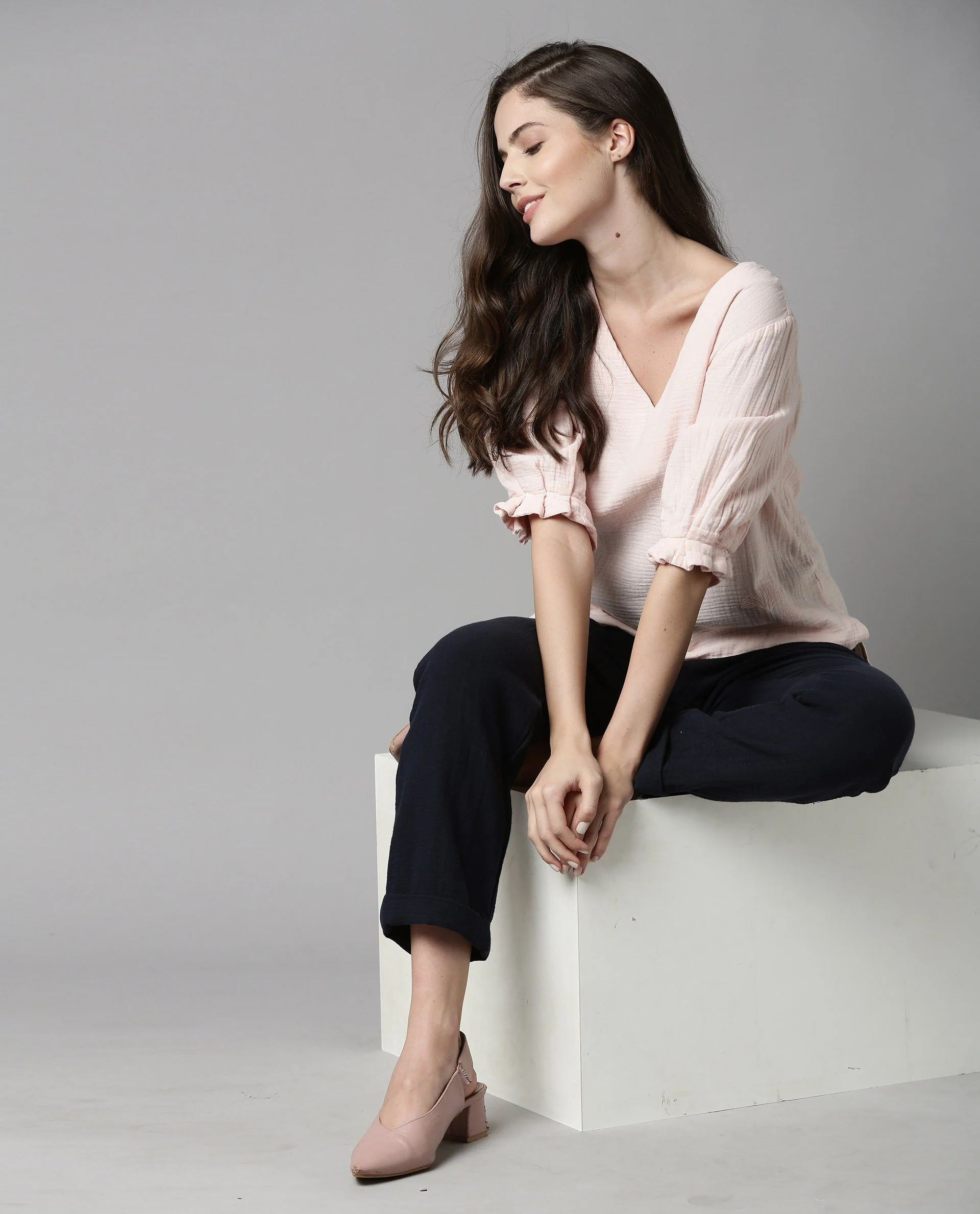 Rareism Women Glacier Pink Top Full Sleeves Solid - Image 5