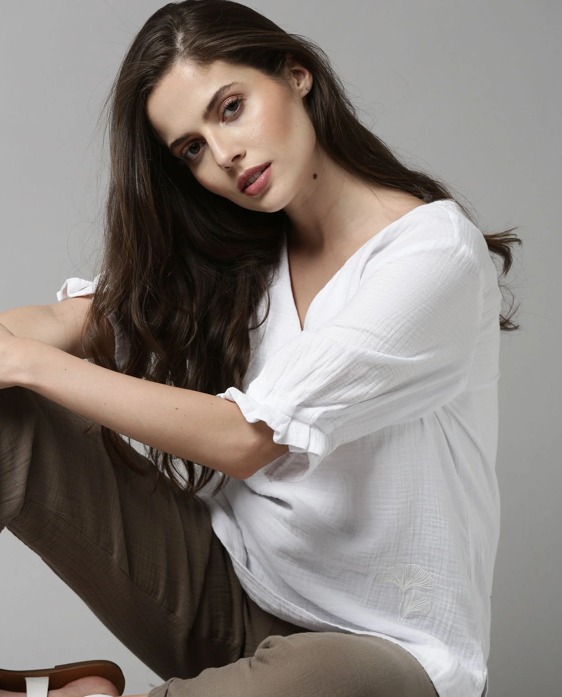 Rareism Women Glacier White Top Full Sleeves Solid