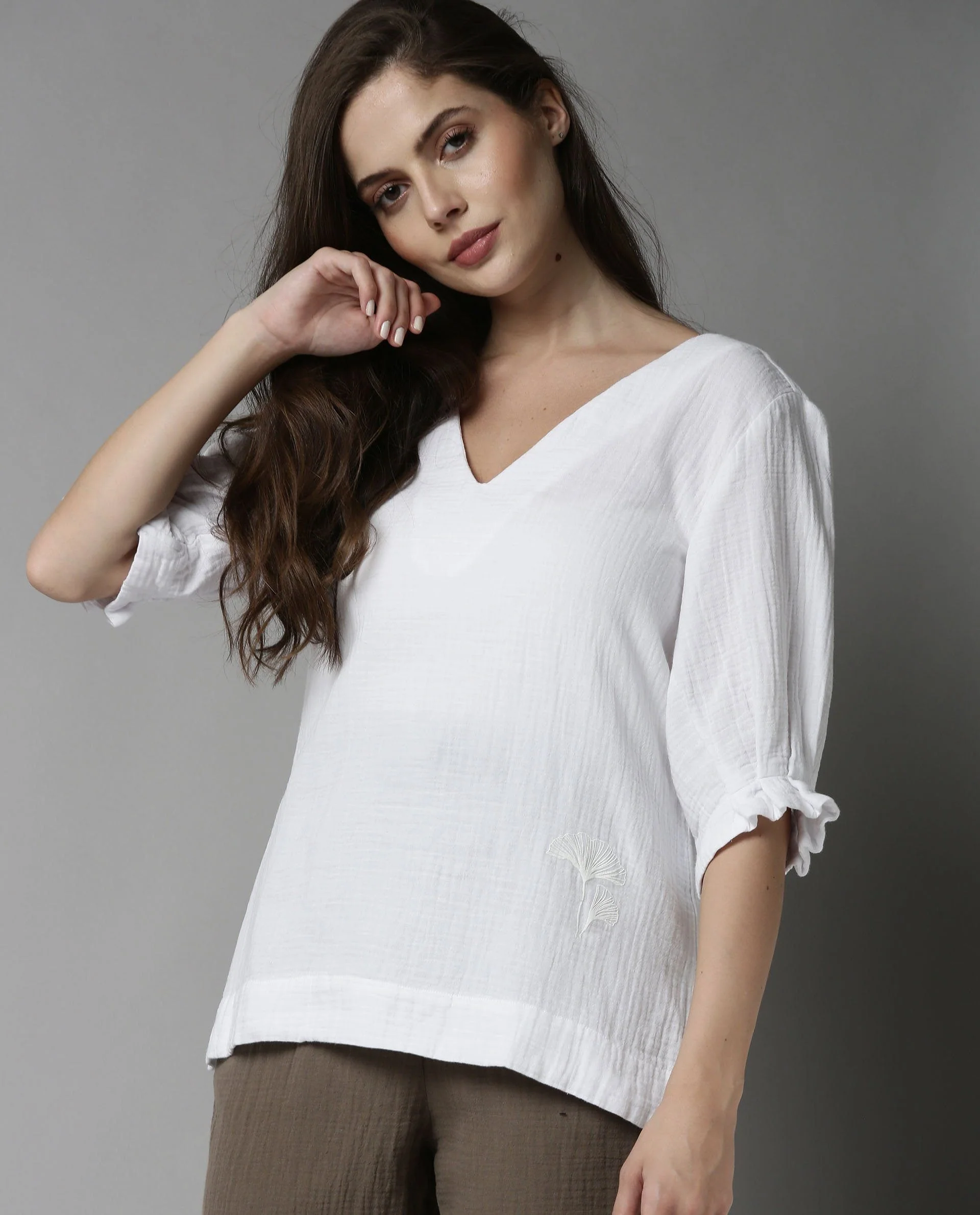 Rareism Women Glacier White Top Full Sleeves Solid - Image 2