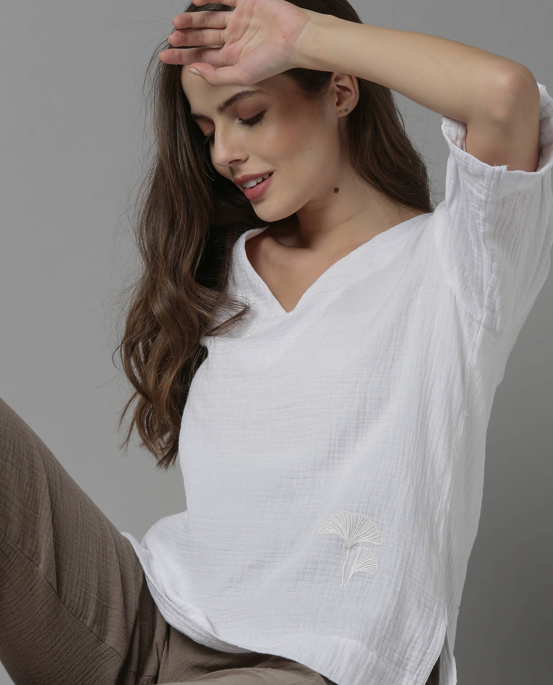 Rareism Women Glacier White Top Full Sleeves Solid - Image 4