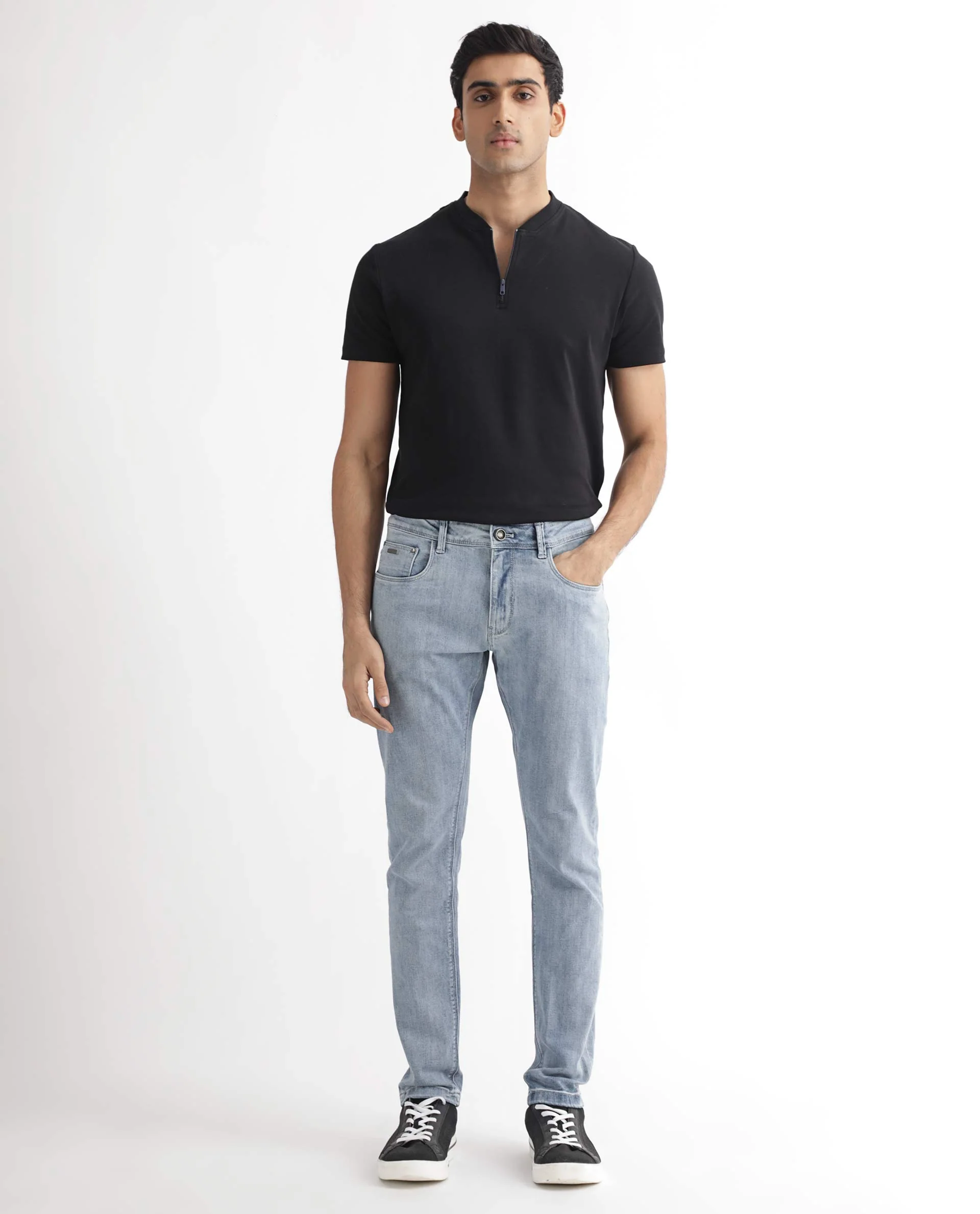 Rare Rabbit Men's Glacion Light Blue Cotton Plain Hawk Slim Fit Jeans - Image 3