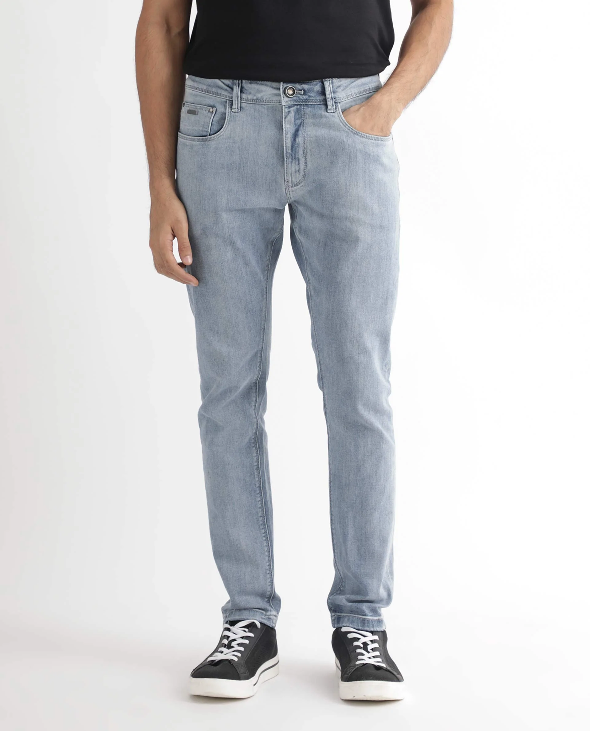 Rare Rabbit Men's Glacion Light Blue Cotton Plain Hawk Slim Fit Jeans - Image 4