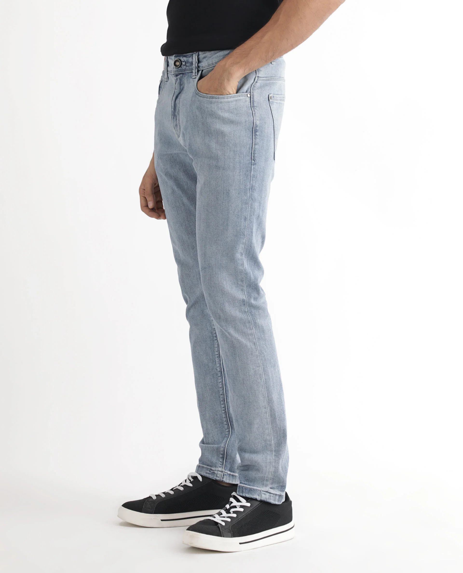 Rare Rabbit Men's Glacion Light Blue Cotton Plain Hawk Slim Fit Jeans - Image 5